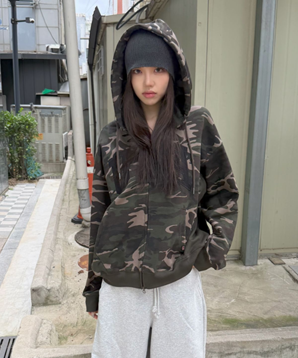 후아유(WHO.A.U) Camo USA Hood Zip-up(Over-fit) / WHMZG4992U