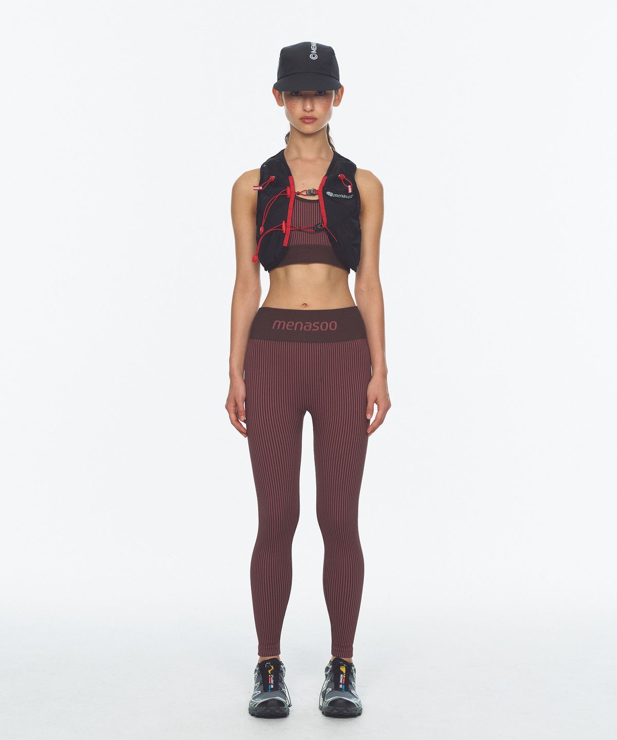 미나수(MENASOO) Two Tone Wholegarment Knit Long Leggings 10부_Pink
