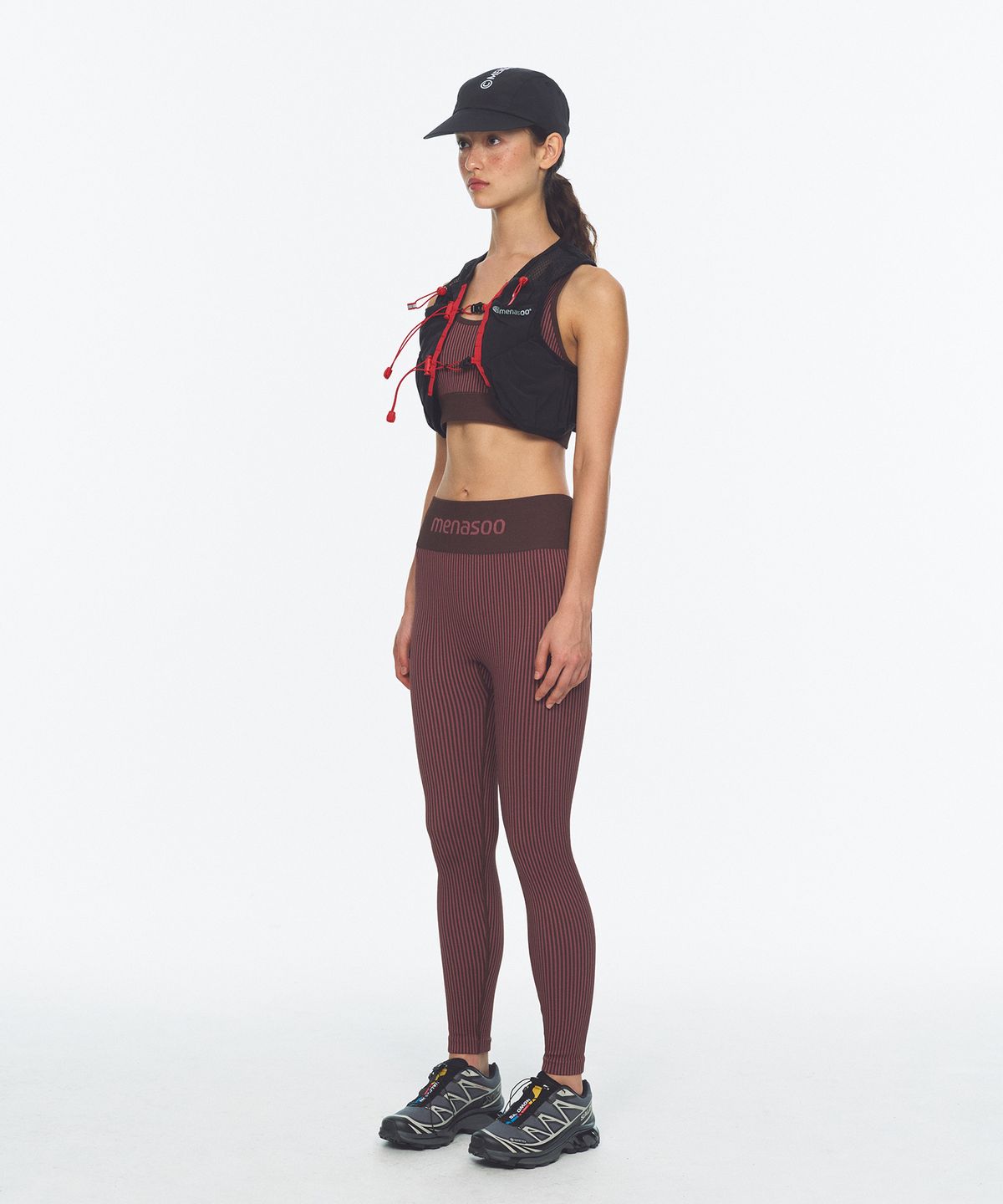 미나수(MENASOO) Two Tone Wholegarment Knit Long Leggings 10부_Pink