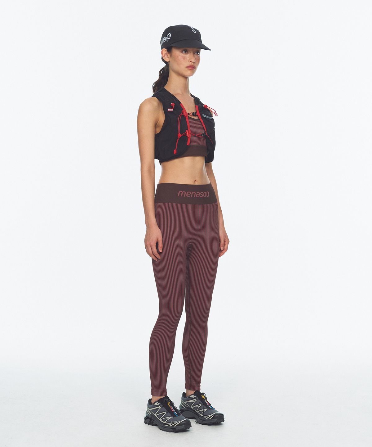 미나수(MENASOO) Two Tone Wholegarment Knit Long Leggings 10부_Pink