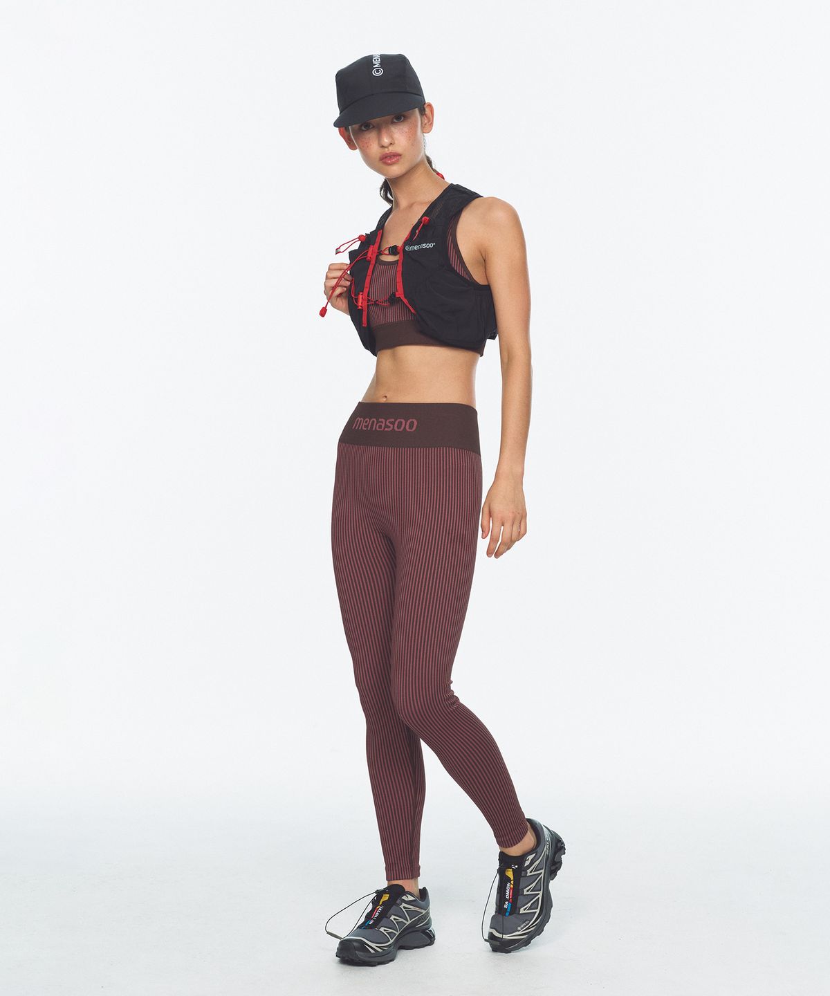 미나수(MENASOO) Two Tone Wholegarment Knit Long Leggings 10부_Pink