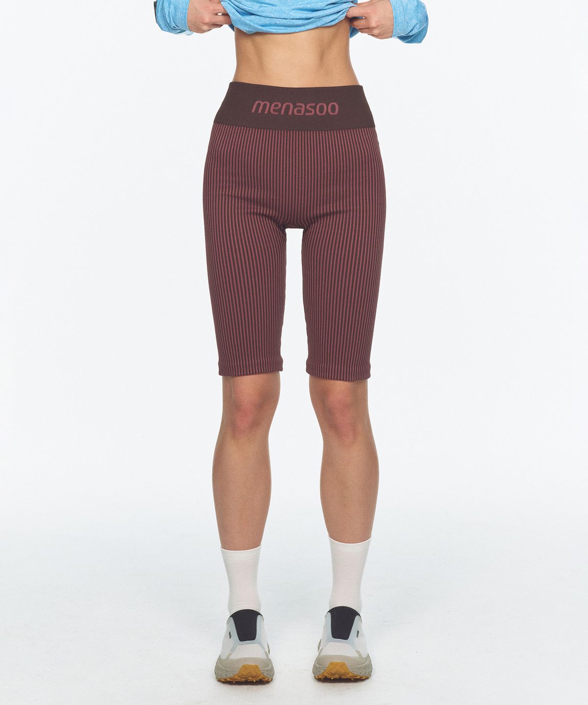 미나수(MENASOO) Two Tone Wholegarment Knit Knee Length Leggings 5부_Pink