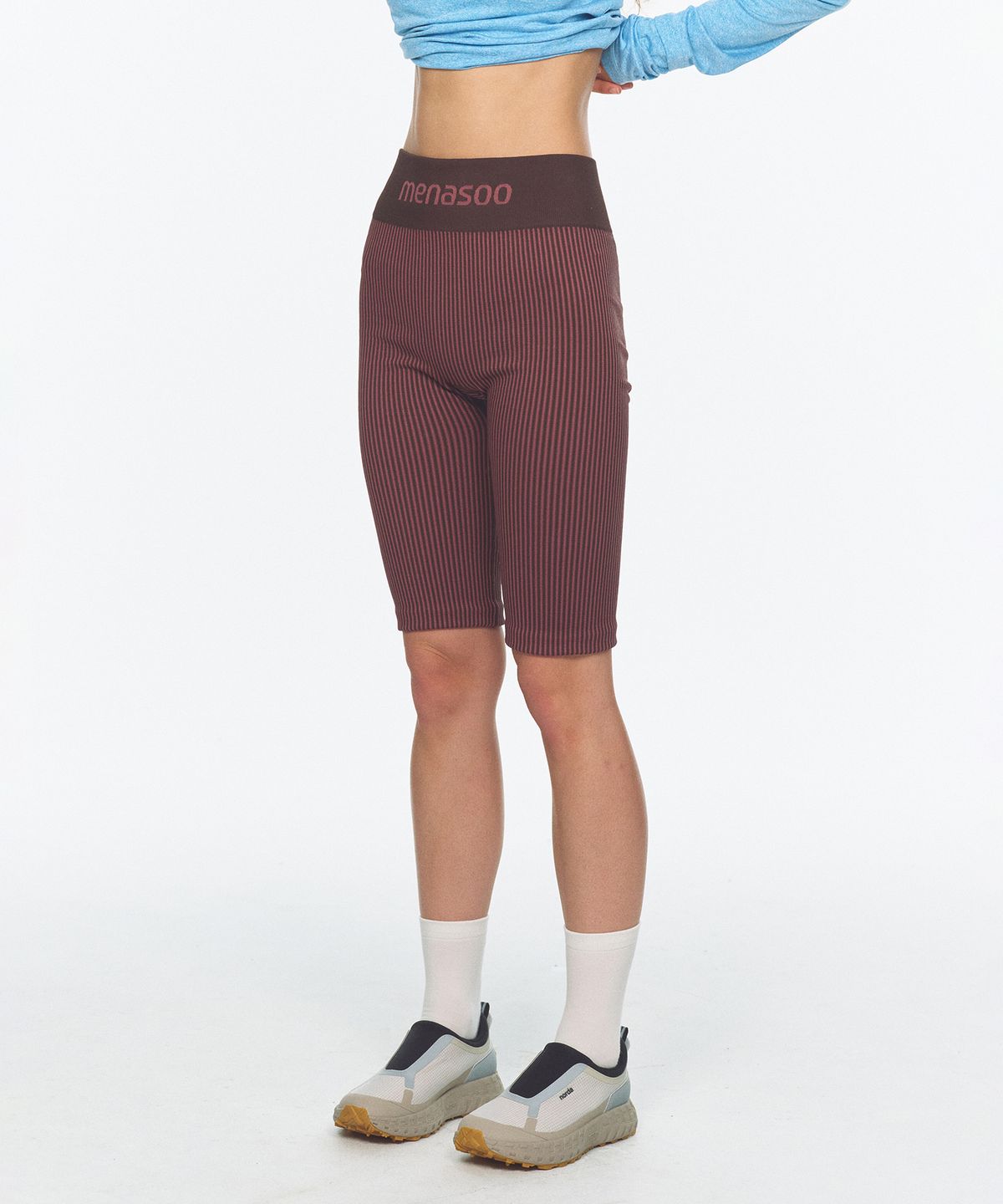 미나수(MENASOO) Two Tone Wholegarment Knit Knee Length Leggings 5부_Pink