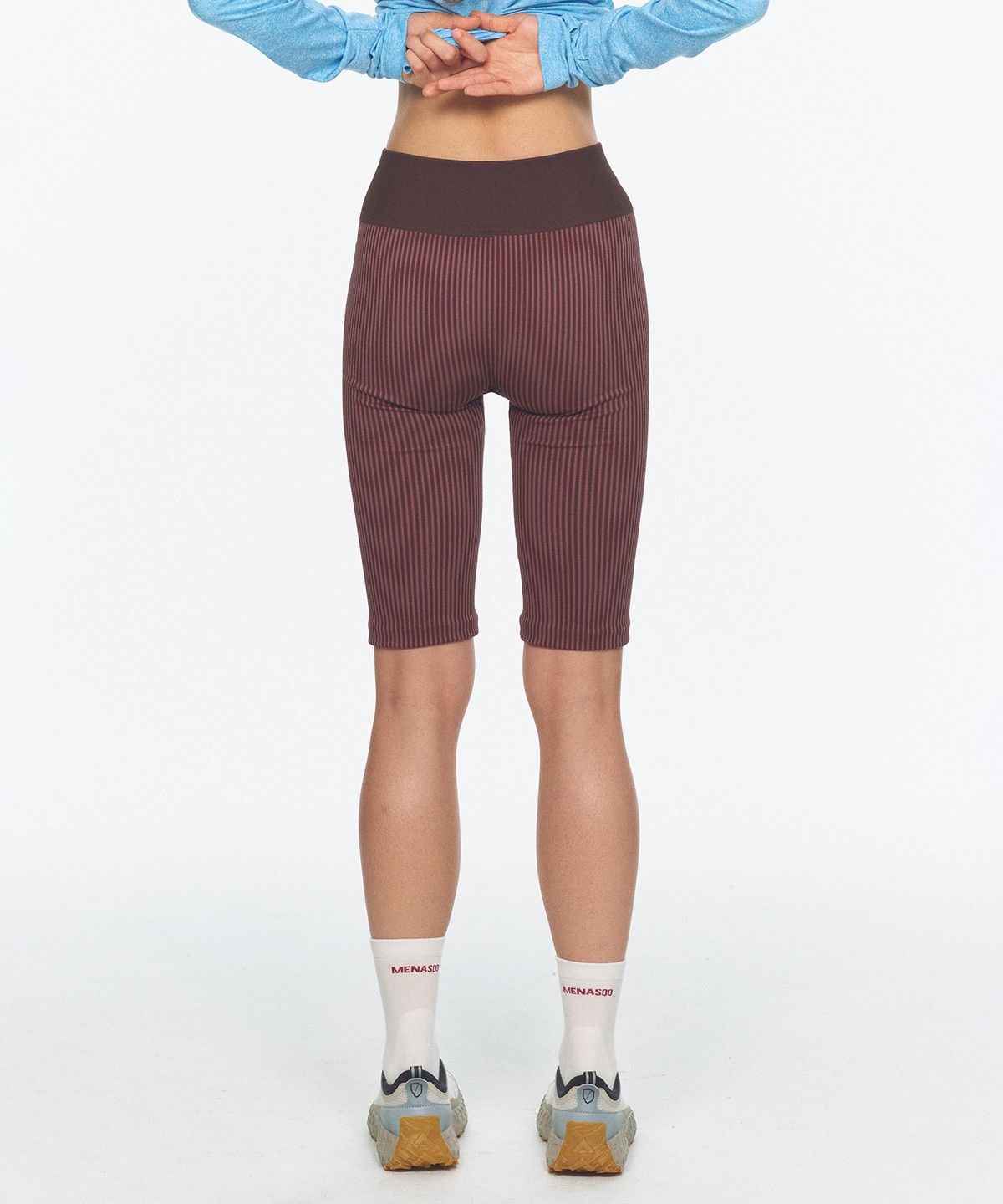 미나수(MENASOO) Two Tone Wholegarment Knit Knee Length Leggings 5부_Pink