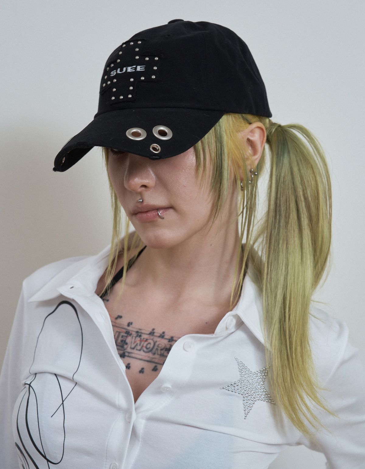 셋업이엑스이(SETUP-EXE) CROSS LOGO EYELET BALL CAP / BLACK