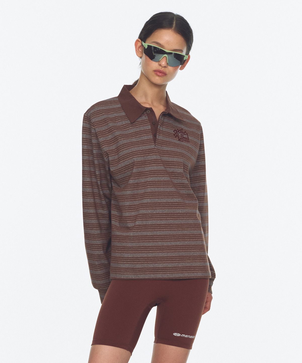 미나수(MENASOO) Vintage Stripe Rugby T Shirt_Brown