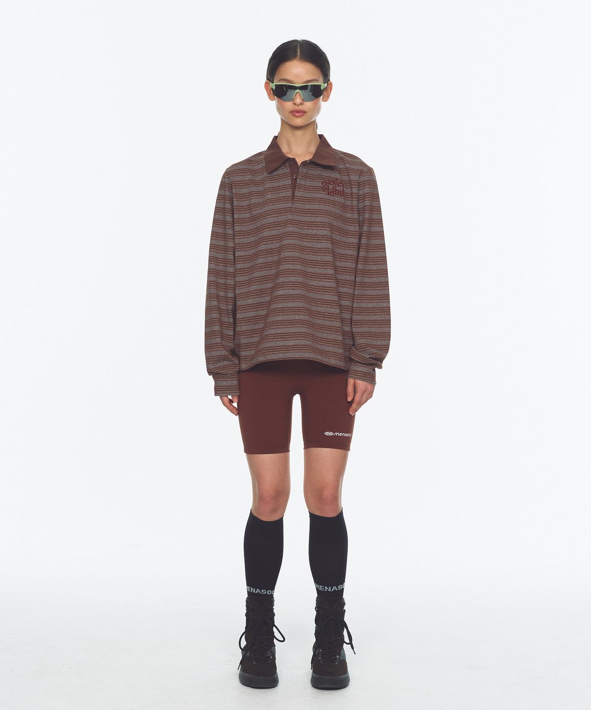 미나수(MENASOO) Vintage Stripe Rugby T Shirt_Brown