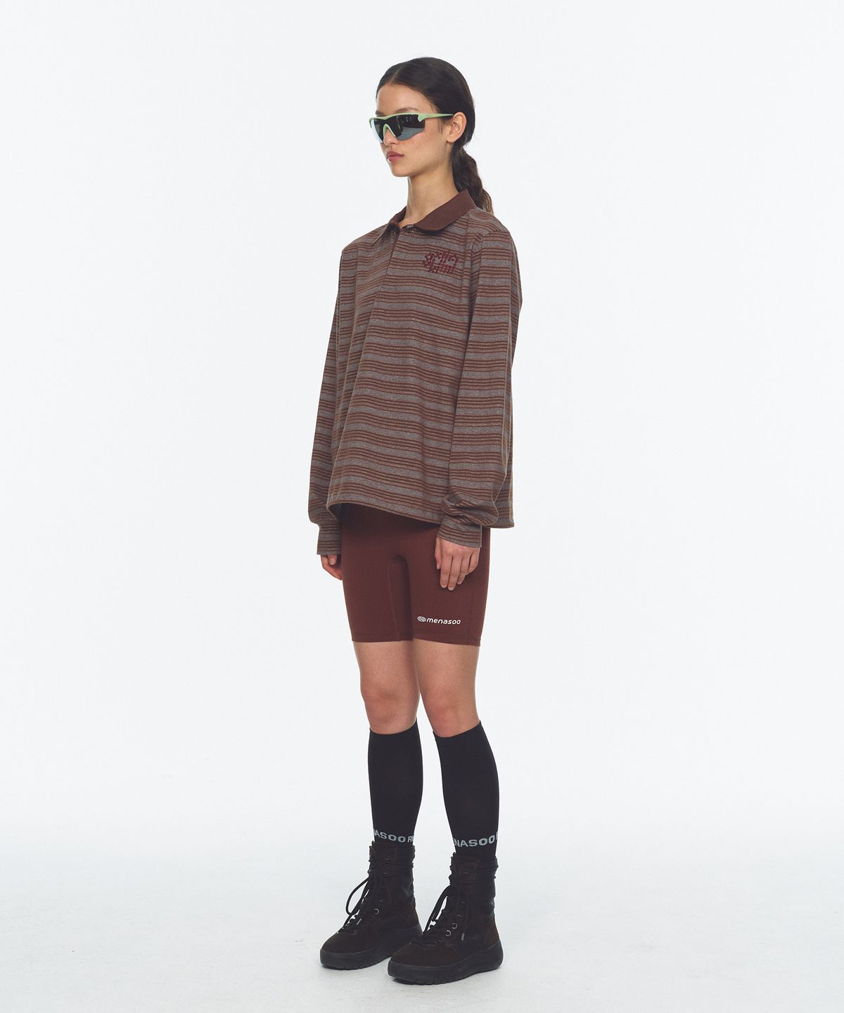 미나수(MENASOO) Vintage Stripe Rugby T Shirt_Brown