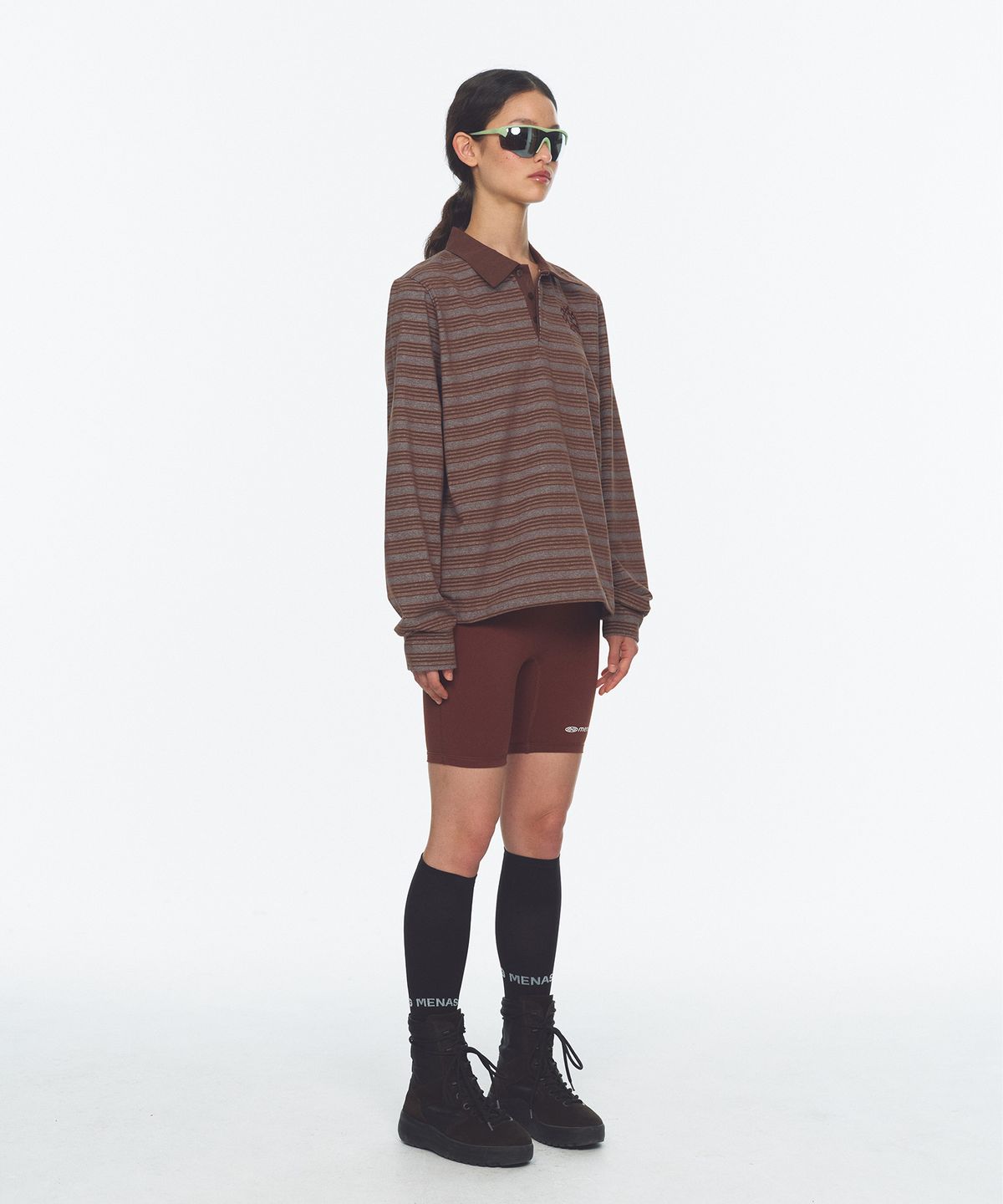 미나수(MENASOO) Vintage Stripe Rugby T Shirt_Brown