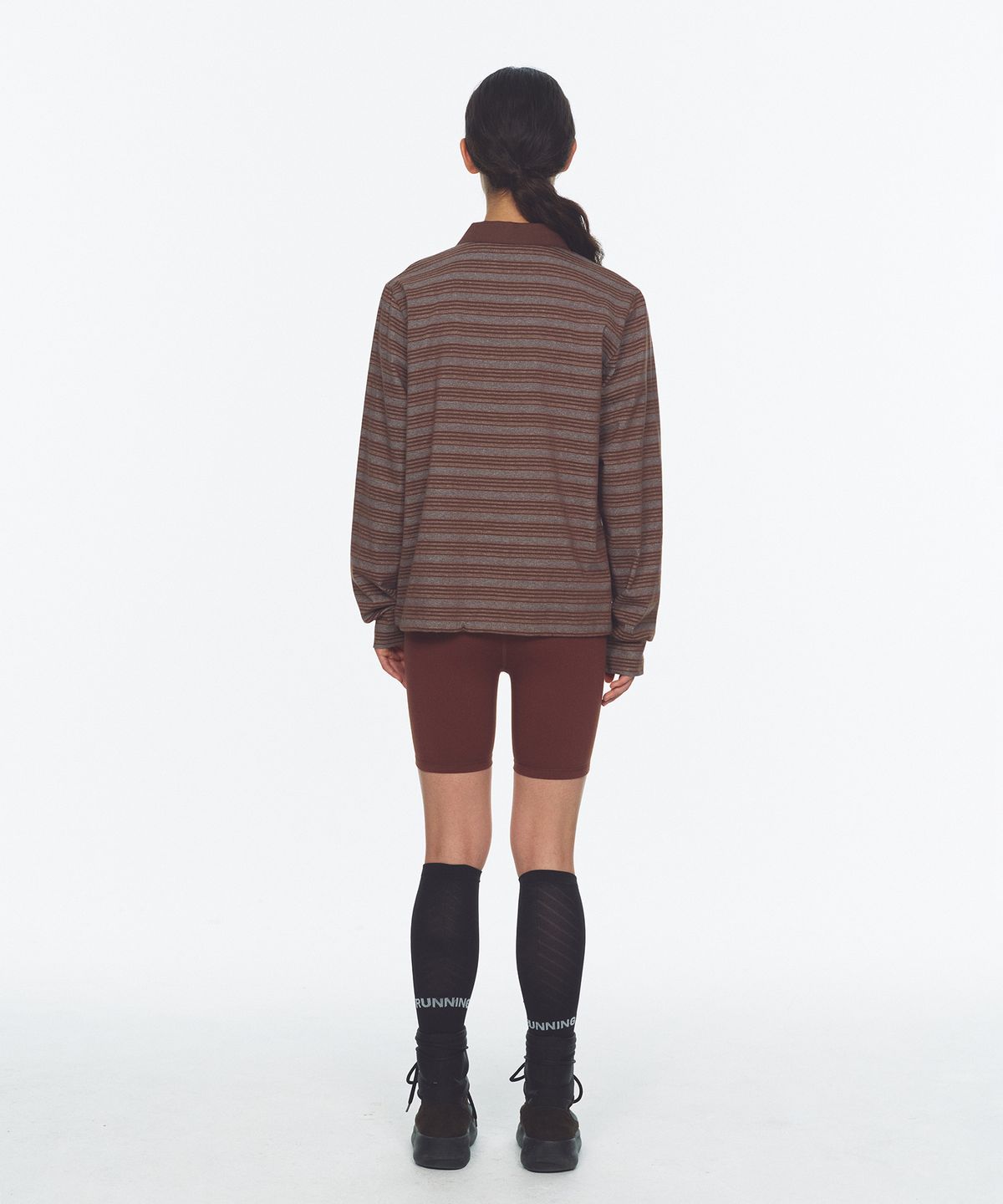 미나수(MENASOO) Vintage Stripe Rugby T Shirt_Brown