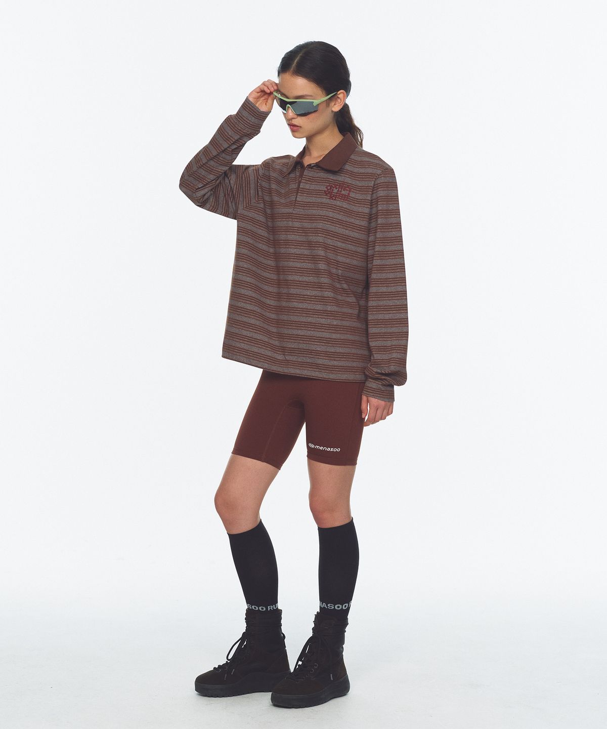 미나수(MENASOO) Vintage Stripe Rugby T Shirt_Brown