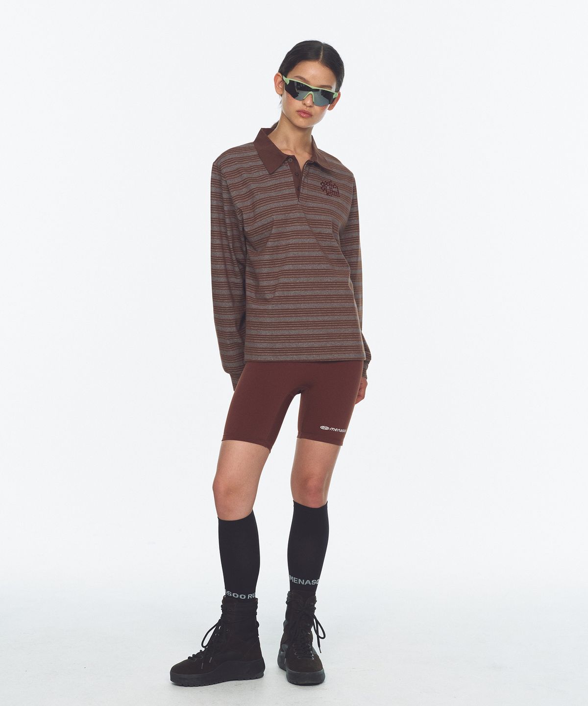 미나수(MENASOO) Vintage Stripe Rugby T Shirt_Brown