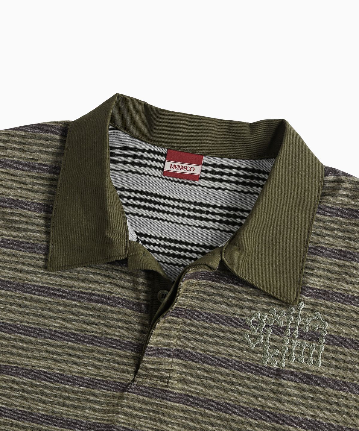 미나수(MENASOO) Vintage Stripe Rugby T Shirt_Khaki