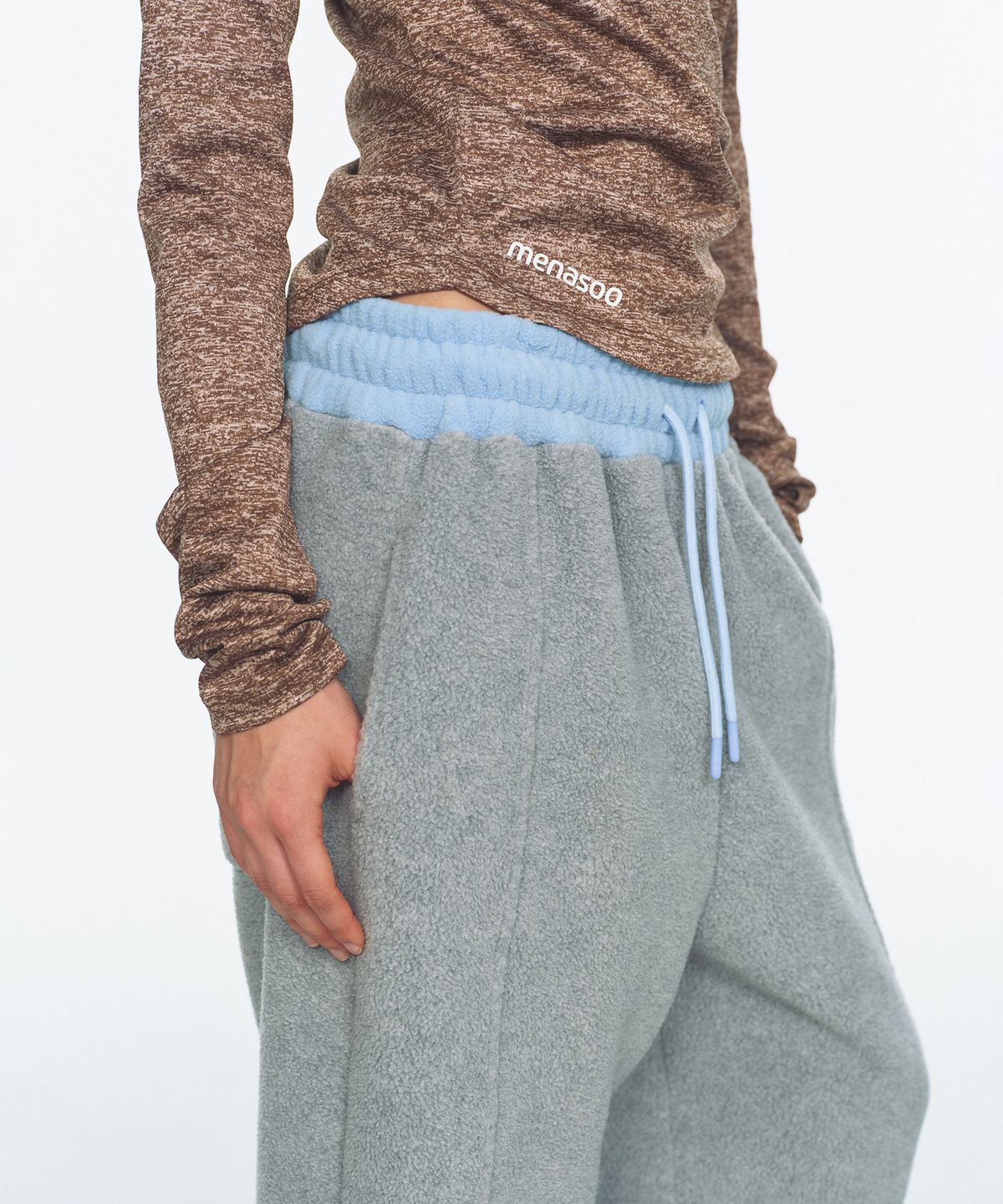 미나수(MENASOO) Waist Point Warm Fleece Jogger Pants_Melange Gray