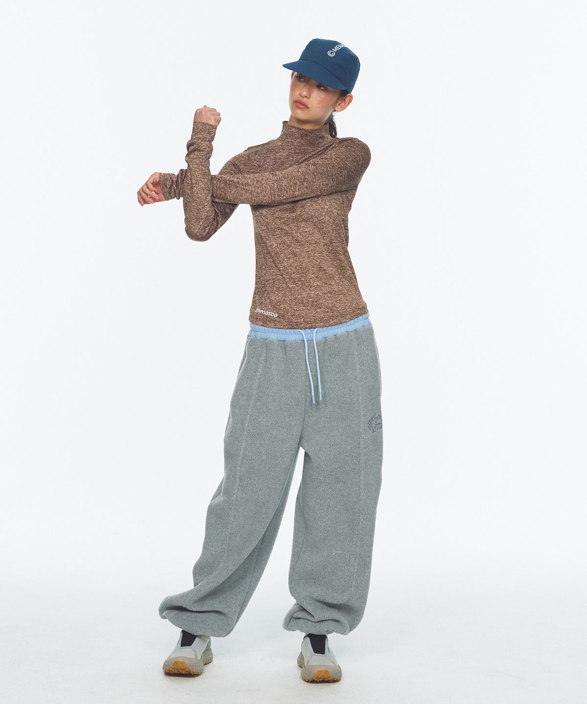 미나수(MENASOO) Waist Point Warm Fleece Jogger Pants_Melange Gray