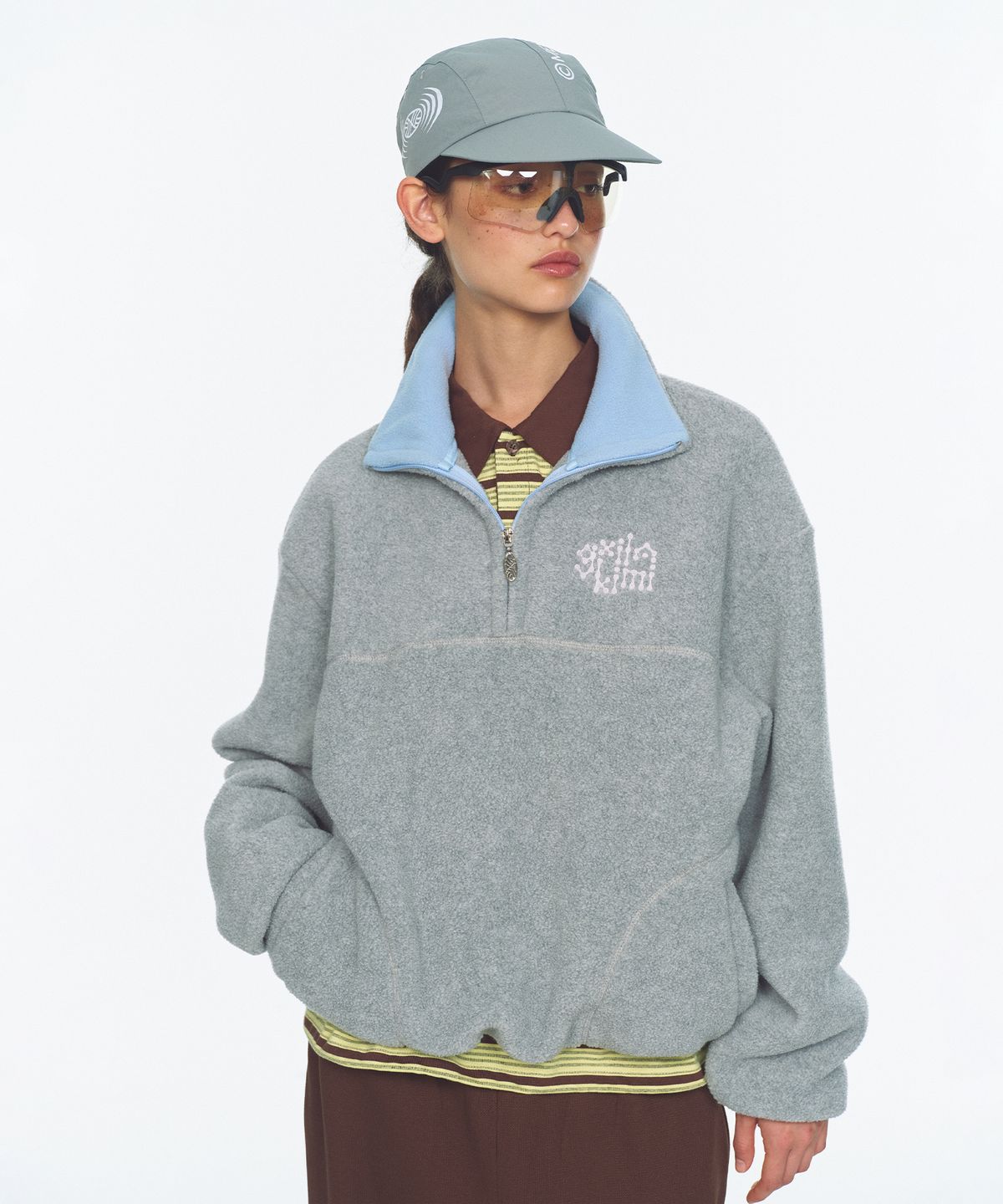 미나수(MENASOO) Two Tone Warm Fleece Half Zip Pullover_Melange Gray