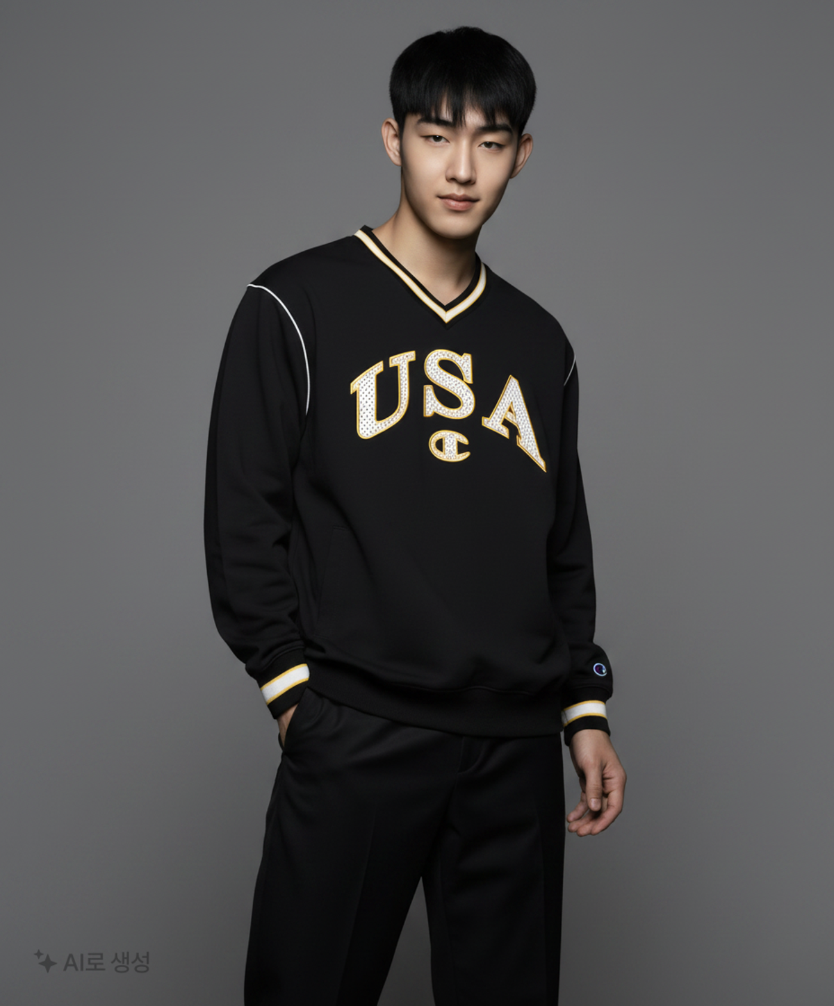 챔피온(CHAMPION) USA 레터링 웜업 풀오버 티셔츠 Black L