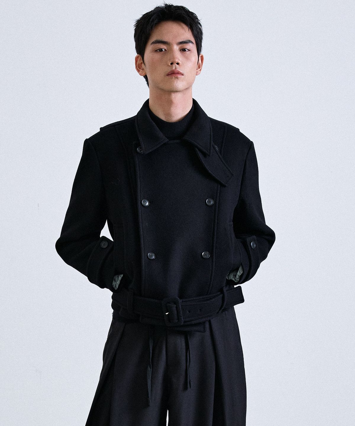 르아브(LEARVE) 하이넥 벨티드 더블 울 코트