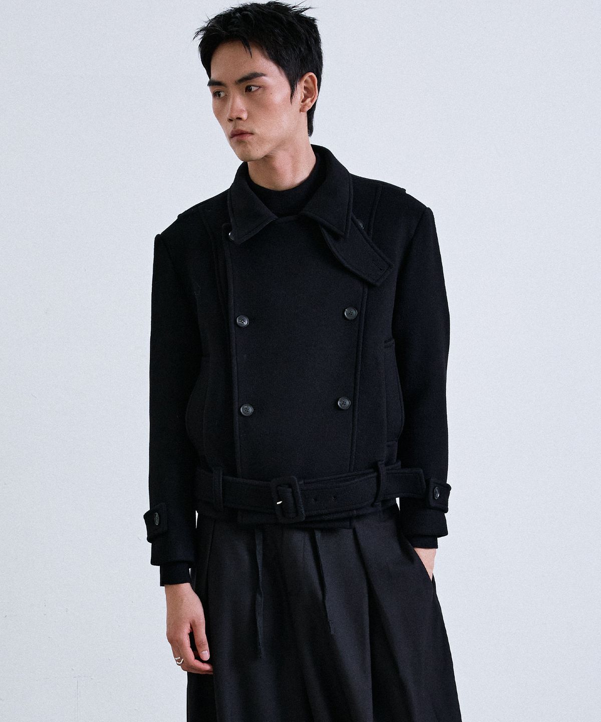 르아브(LEARVE) 하이넥 벨티드 더블 울 코트