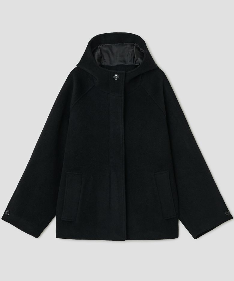 Hooded Half Coat [Black]