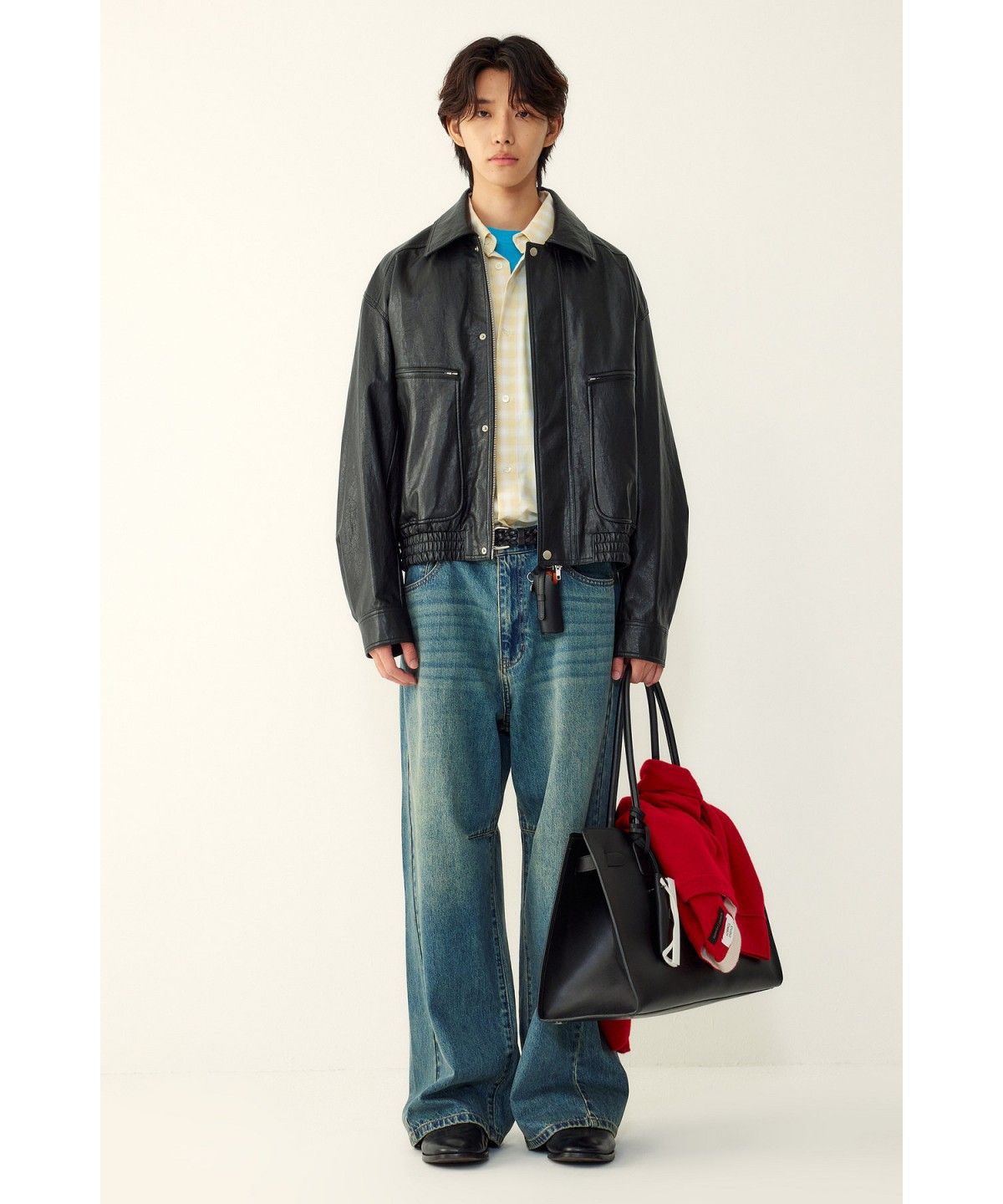 스튜디오 톰보이(STUDIO TOMBOY) [MEN] 포켓 디테일 신세틱 레더 블루종 점퍼 _블랙_9156361831