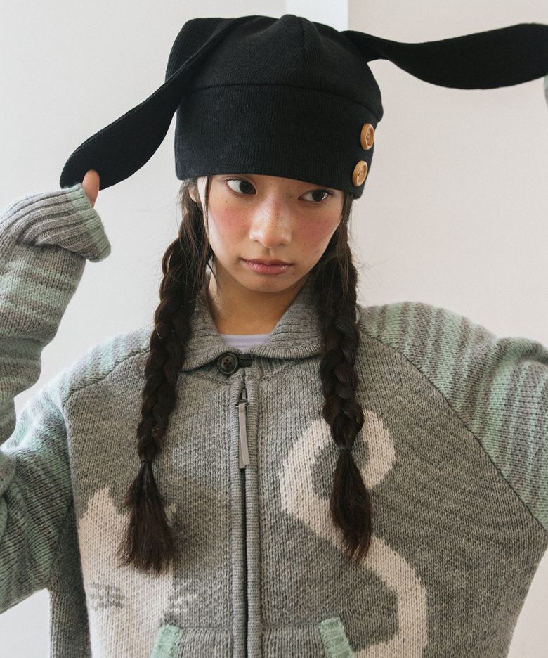 RABBIT BUTTON BEANIE BLACK(CV2GFUAB33A)