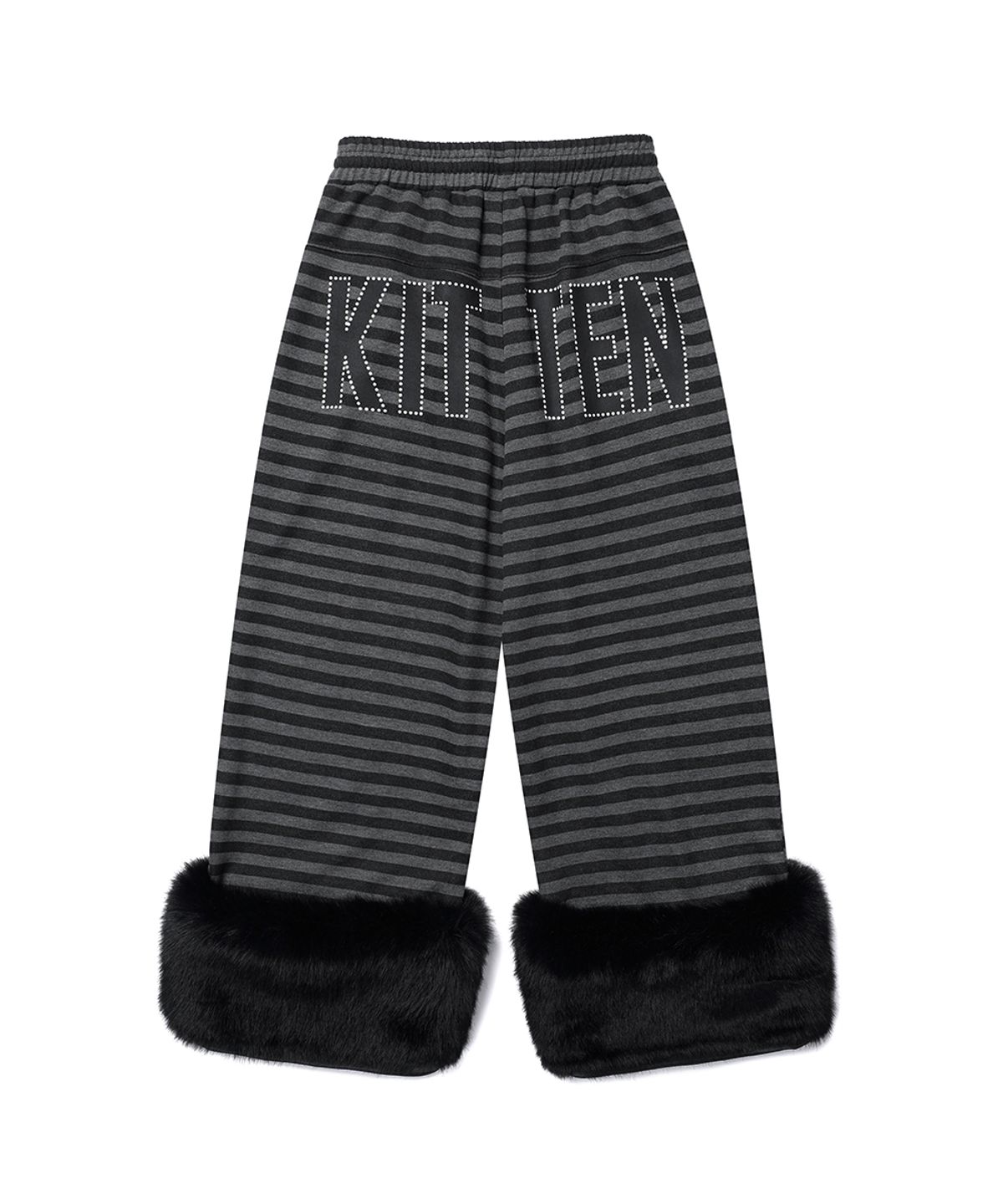 카비시(CAVISH) STRIPED FUR KITTEN WIDE SWEAT PANTS BLACK(CV2GFFPA01A)