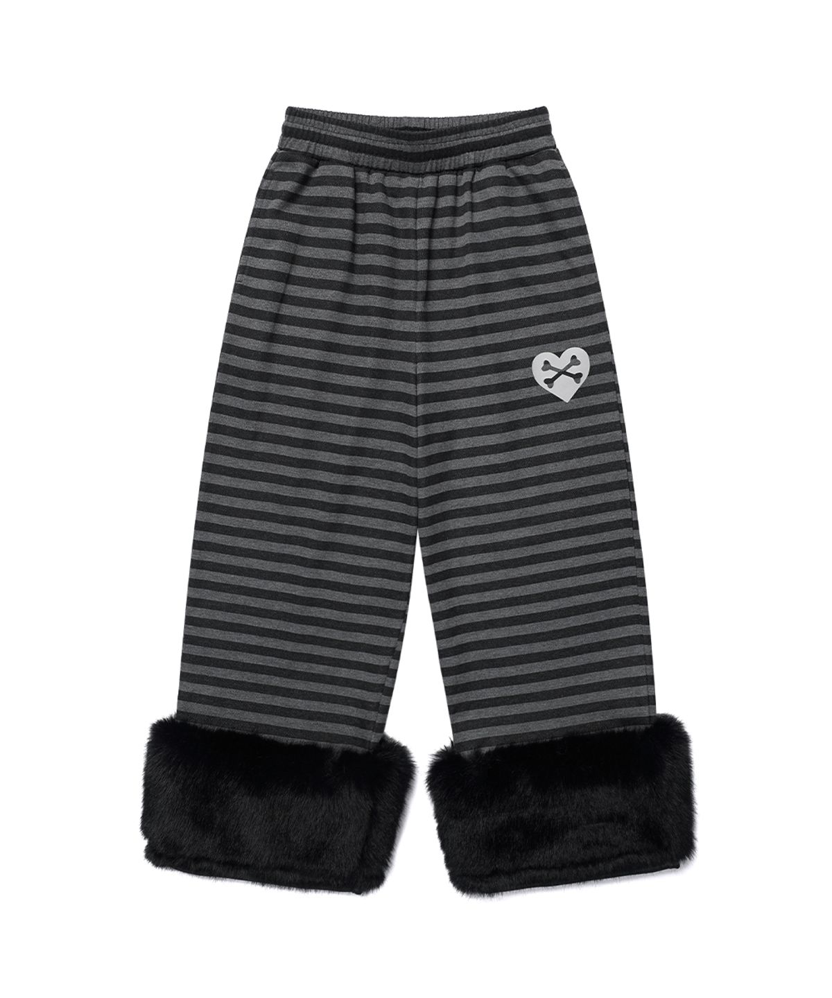 카비시(CAVISH) STRIPED FUR KITTEN WIDE SWEAT PANTS BLACK(CV2GFFPA01A)