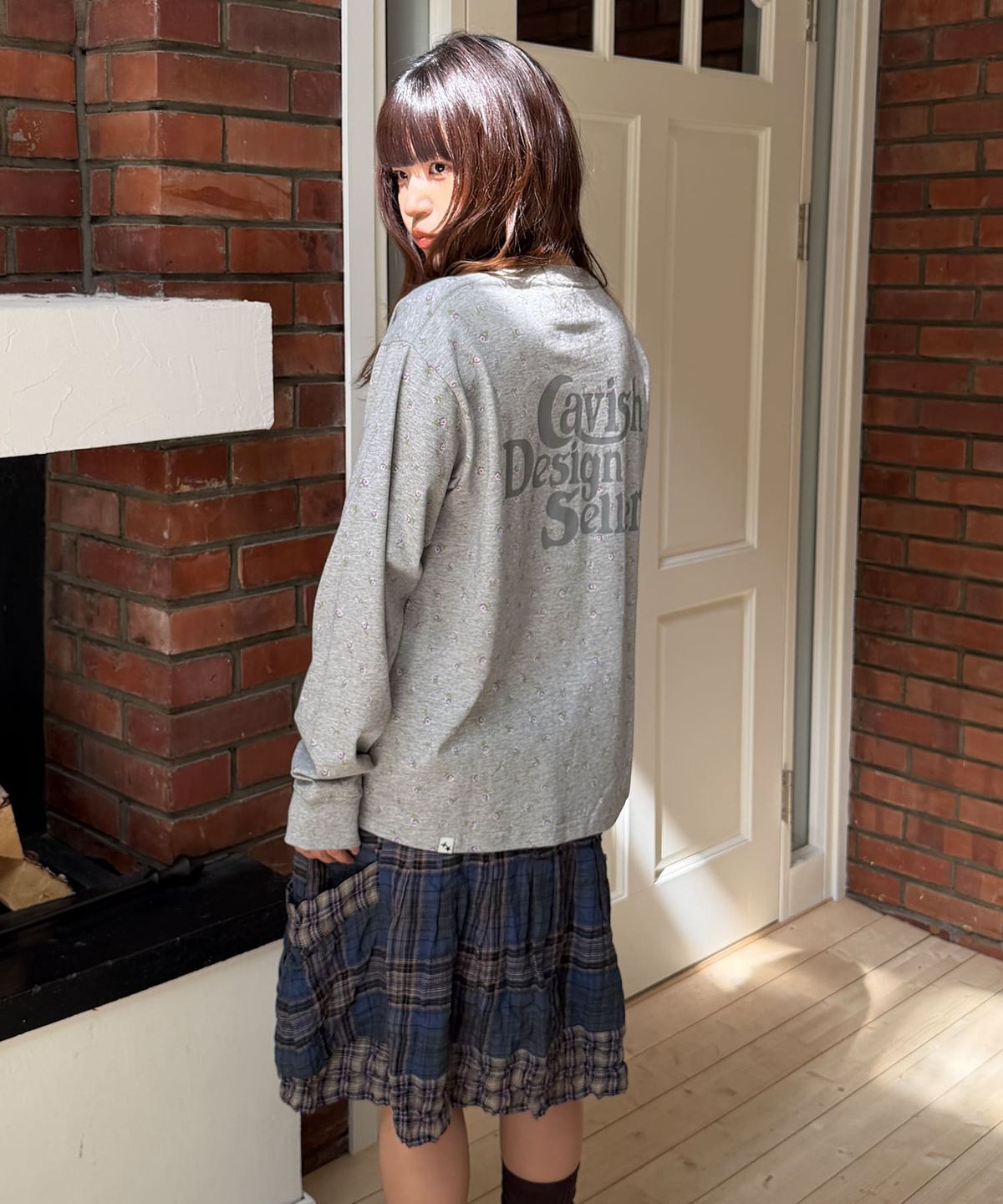 카비시(CAVISH) FLOWER SELLER LOGO LS TEE GREY(PURPLE)(CV2GSUT551A)