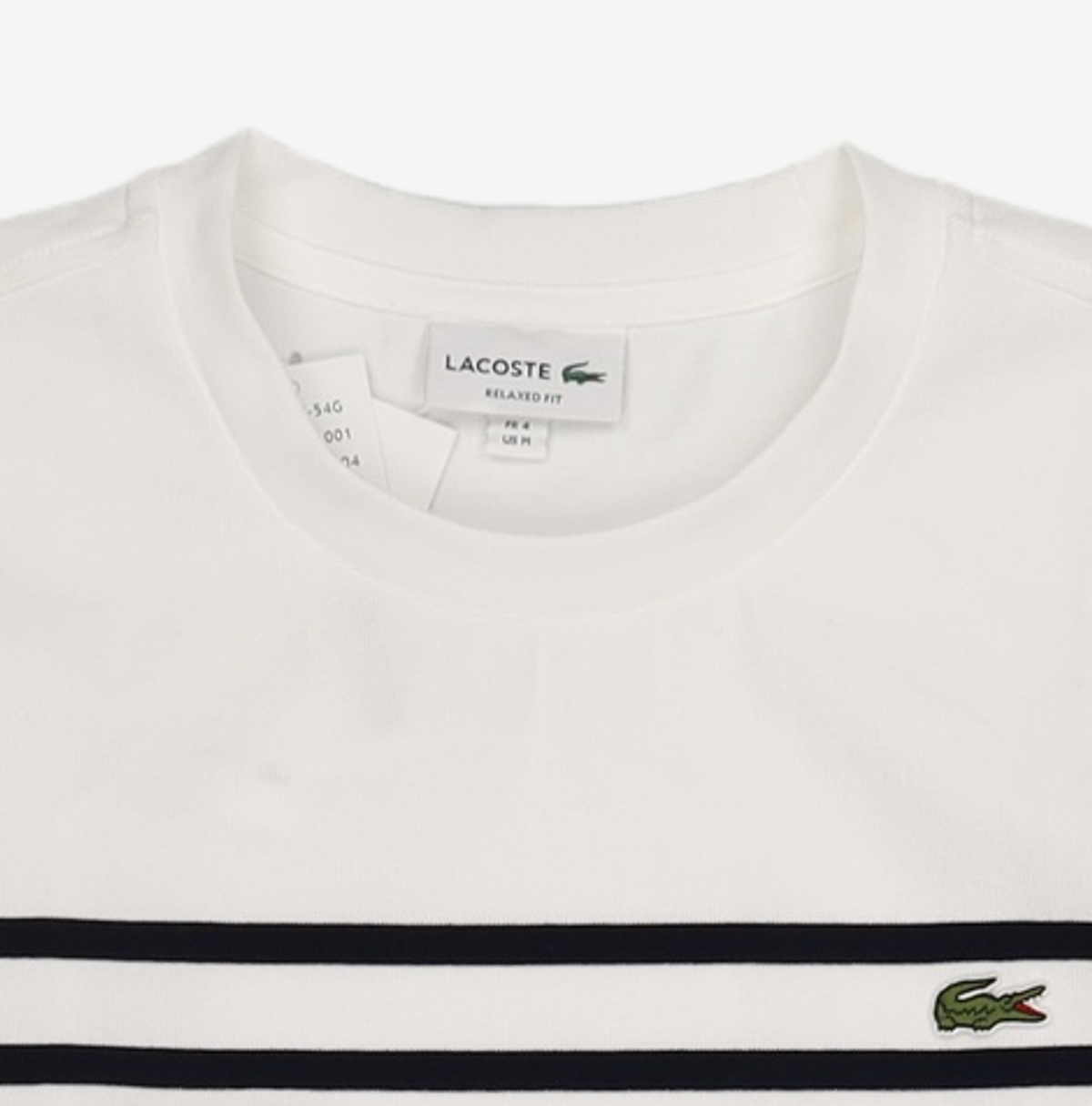 라코스테(LACOSTE) 남성 오버핏 밀라노 스트라이프 티셔츠 [화이트] M