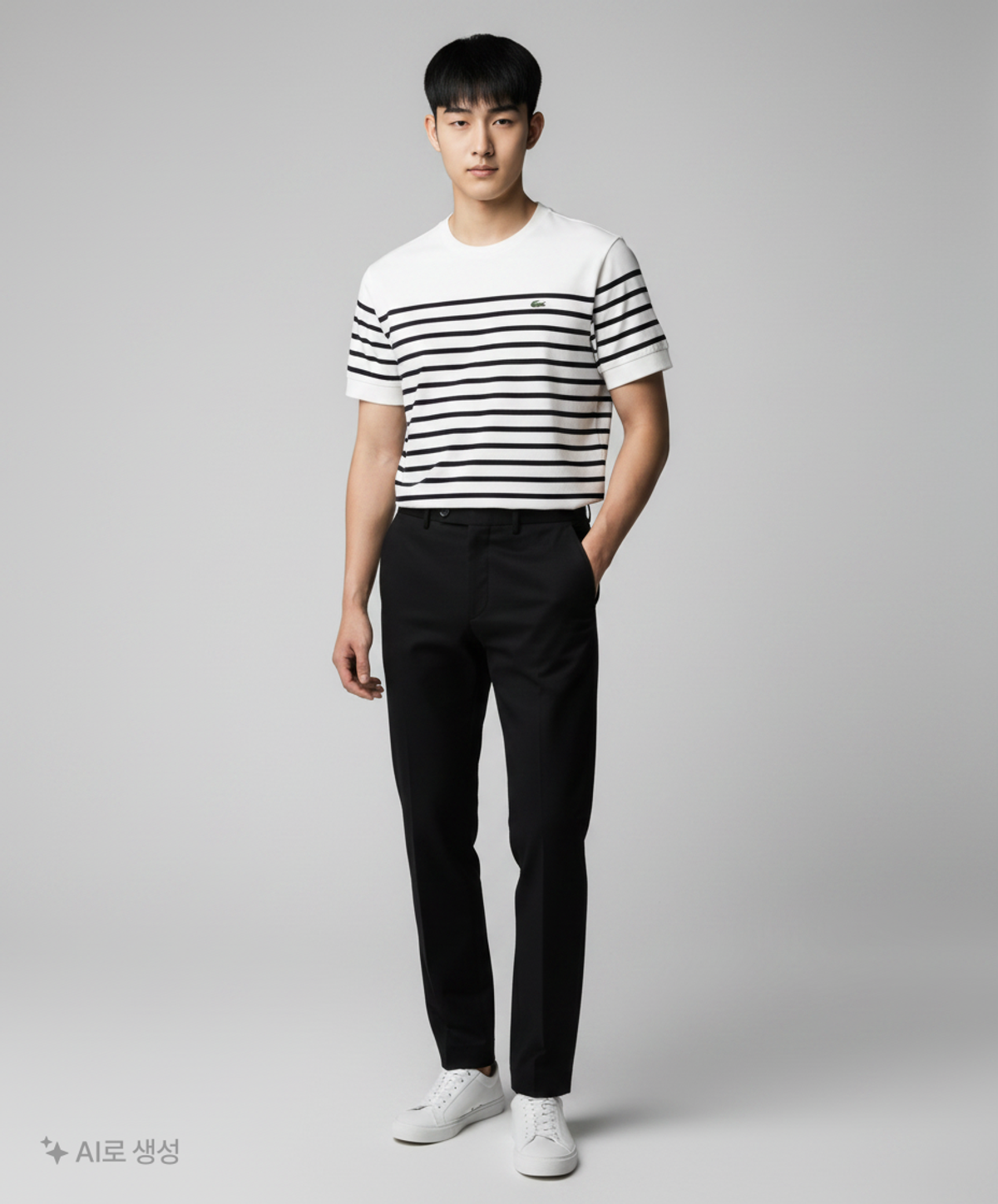 라코스테(LACOSTE) 남성 오버핏 밀라노 스트라이프 티셔츠 [화이트] M