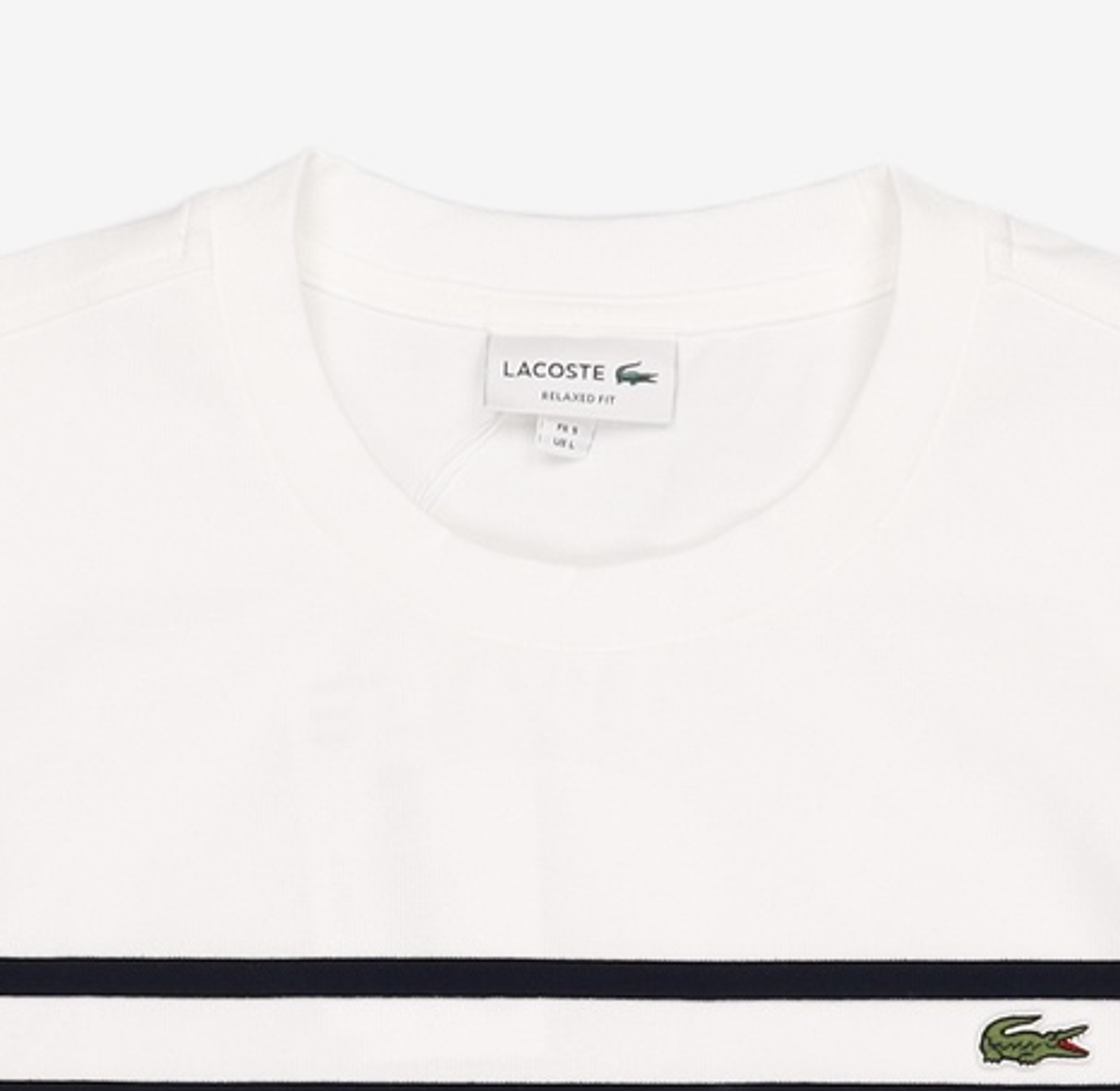 라코스테(LACOSTE) 남성 오버핏 밀라노 스트라이프 티셔츠 [화이트] L