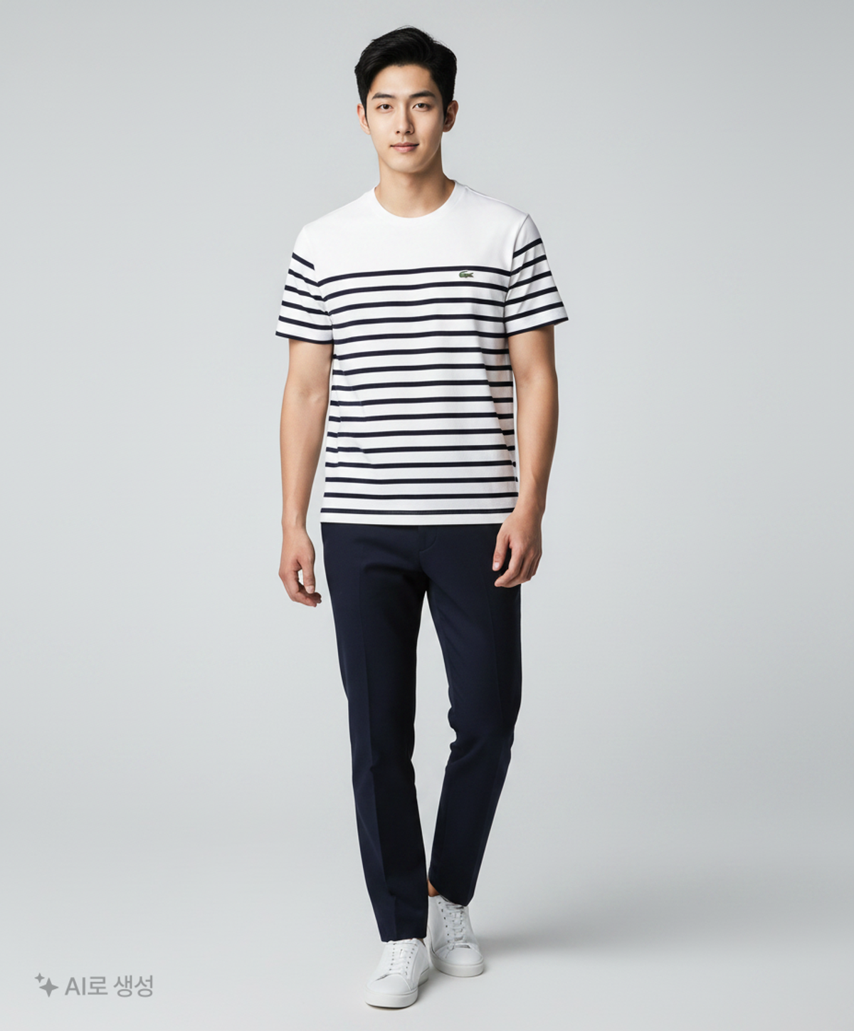 라코스테(LACOSTE) 남성 오버핏 밀라노 스트라이프 티셔츠 [화이트] L