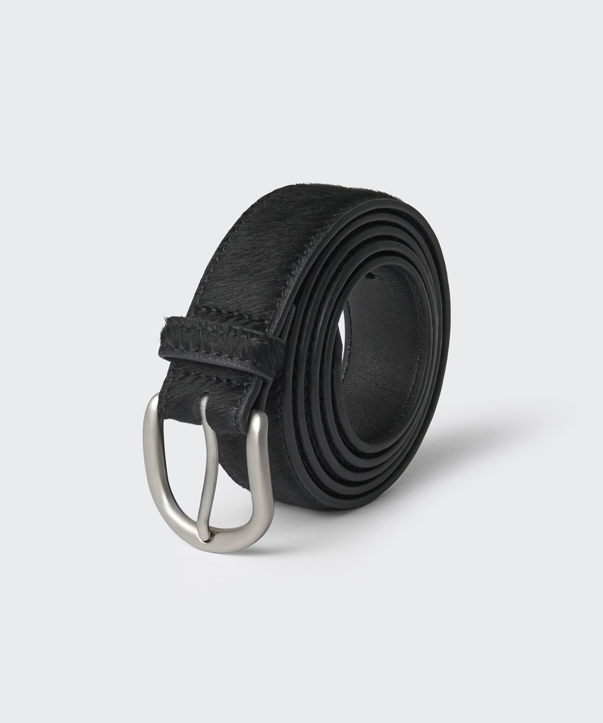 무신사 스탠다드(MUSINSA STANDARD) 카프 헤어 레더 벨트_30mm [블랙/실버]