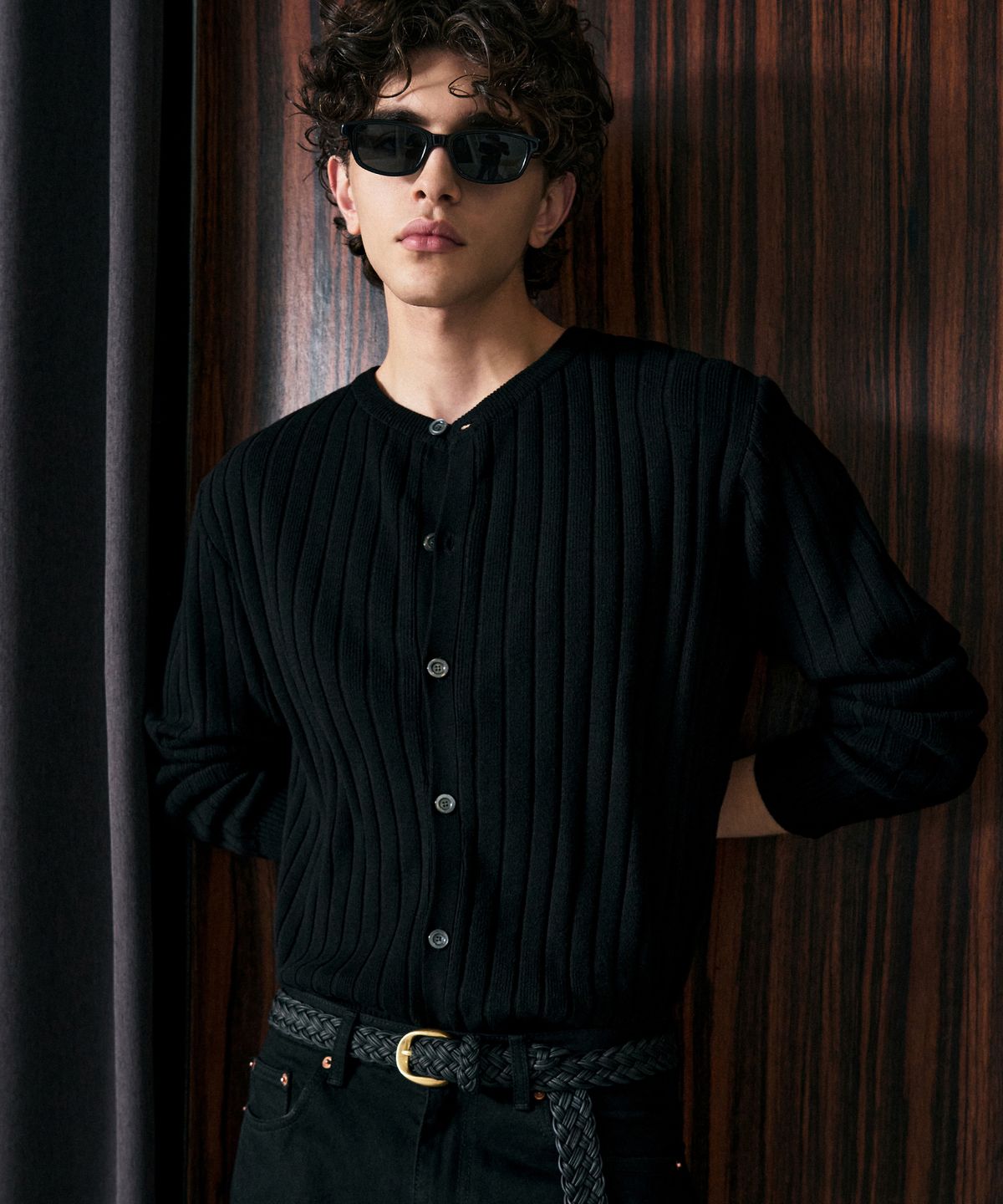 블레이어(BLAYER) 세인트 크롭 리브드 라운드 가디건 [BLACK]