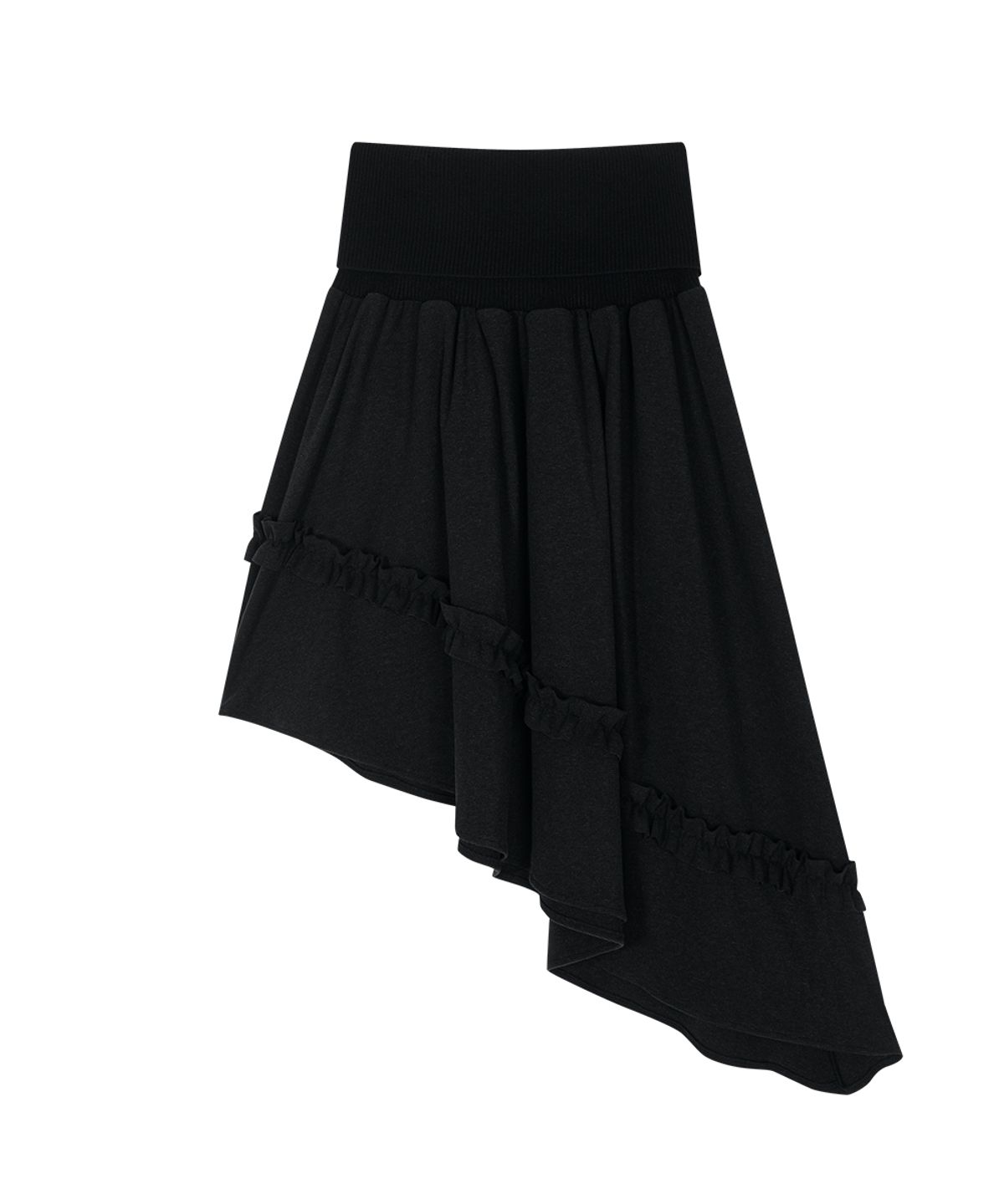 애즈온(ASON) RUFFLE UNBALANCE SKIRT / BLACK