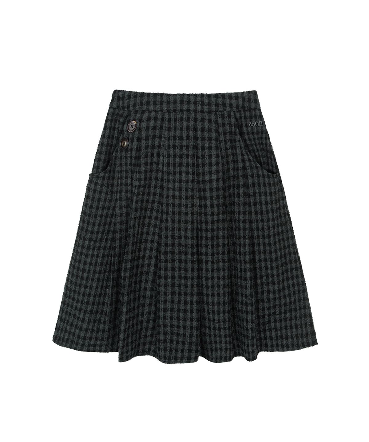 애즈온(ASON) CHECK FOND PLEATED MIDI SKIRT / CHARCOAL