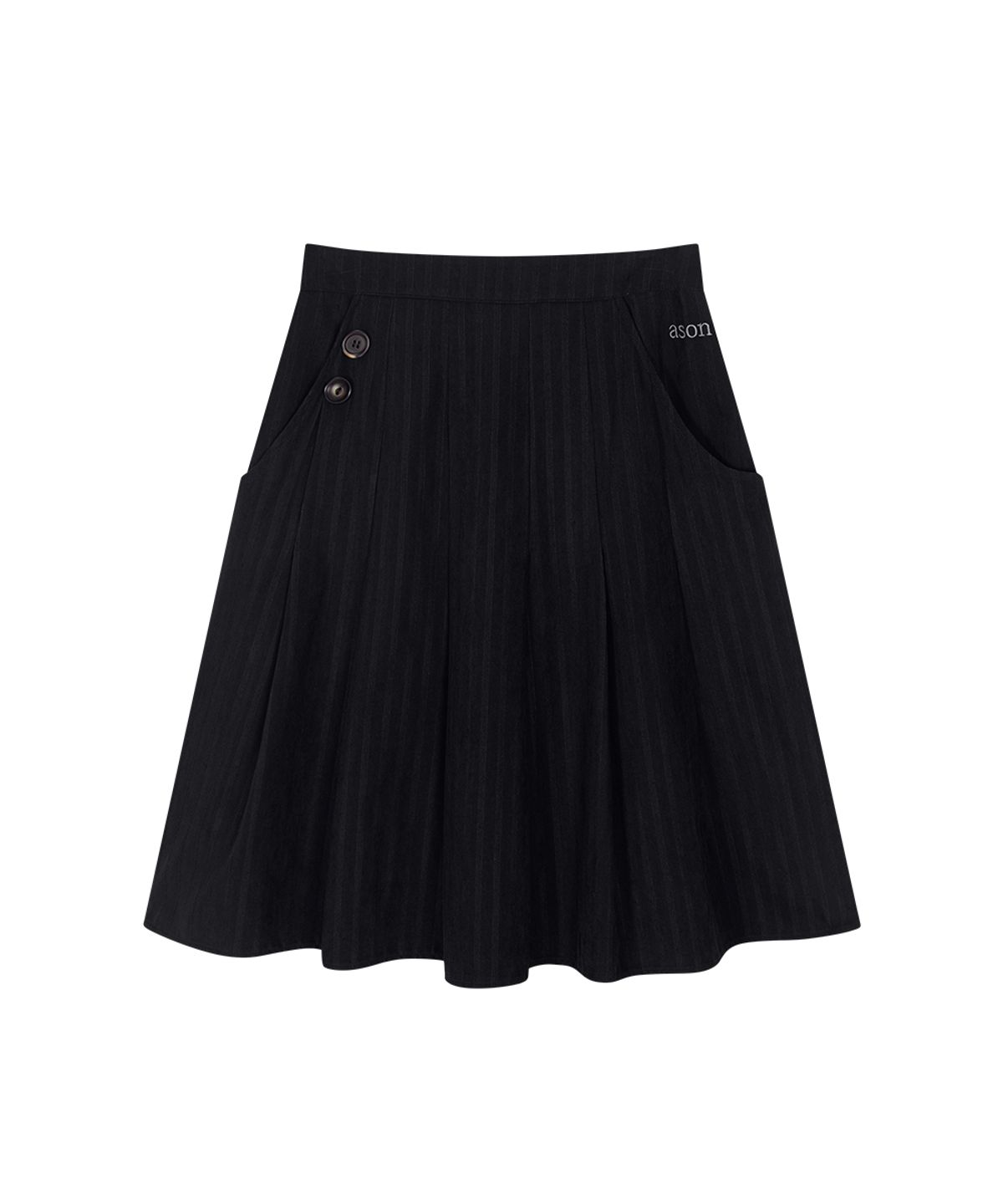 애즈온(ASON) STRIPE FOND PLEATED MIDI SKIRT / BLACK