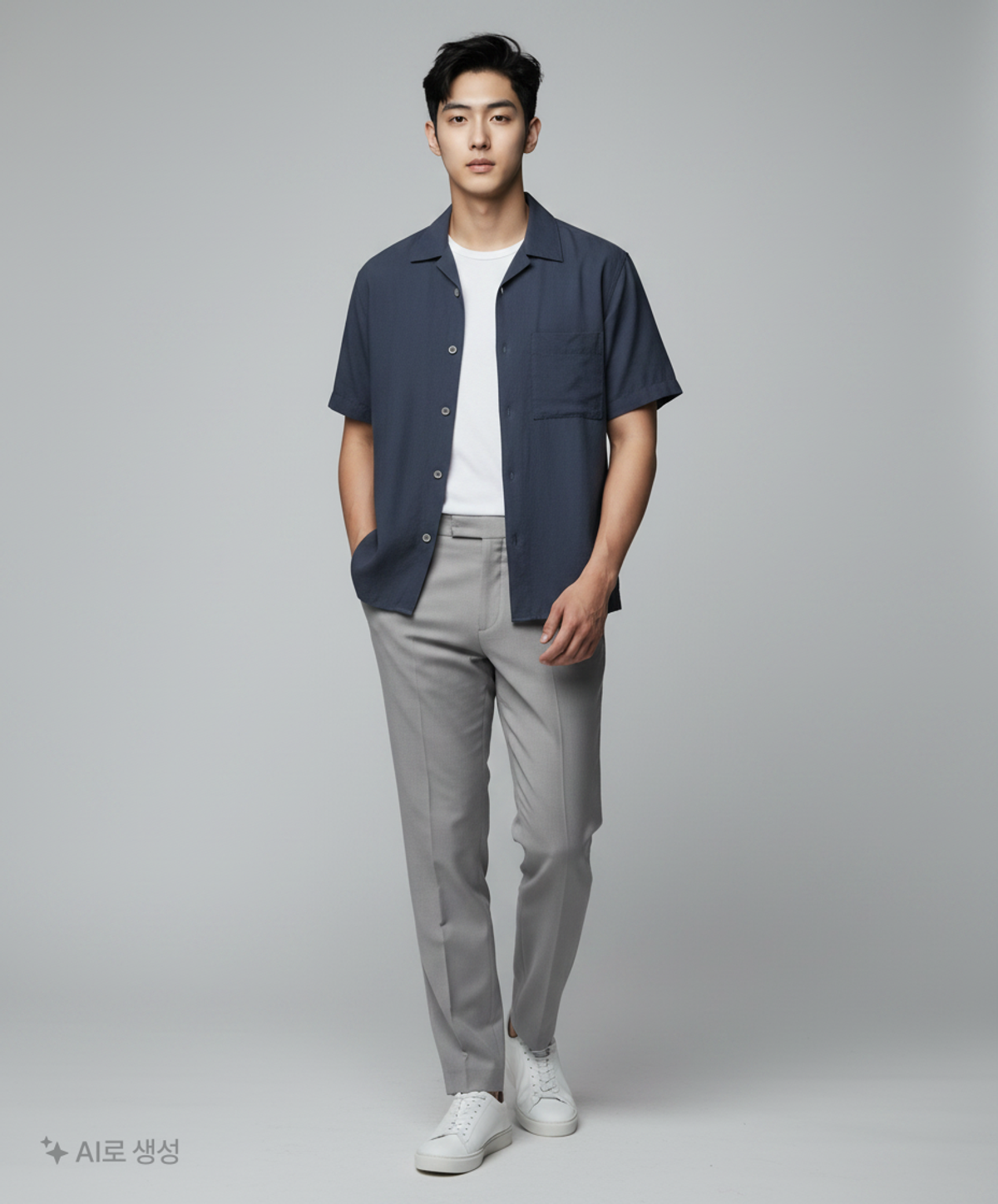 넌블랭크(NONBLANK) 웨이브 스티치 하프 슬리브 셔츠_NAVY S