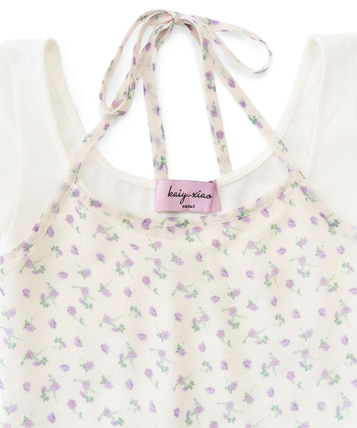 카이 샤오(KAIY XIAO) Hanging Neck Tie Two piece Layered Short sleeved Top in purple rose
