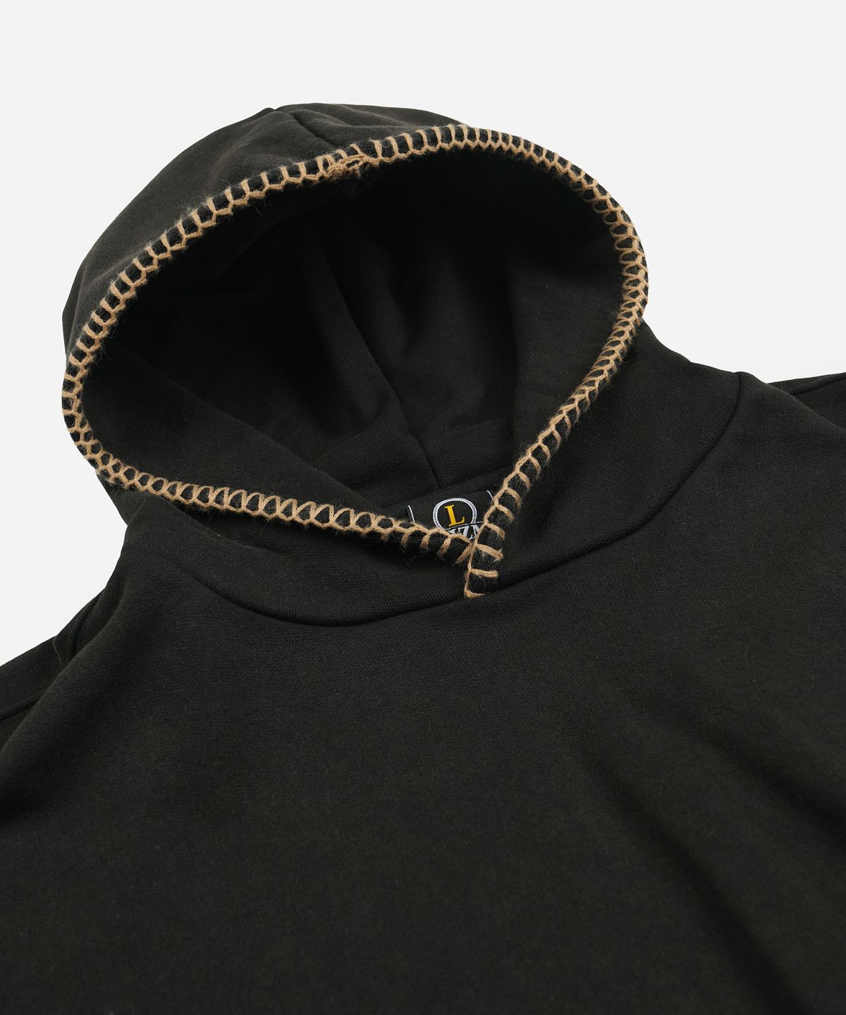프리즘웍스(FRIZMWORKS) NEEDLE STITCH PULLOVER HOODY _ BLACK BROWN