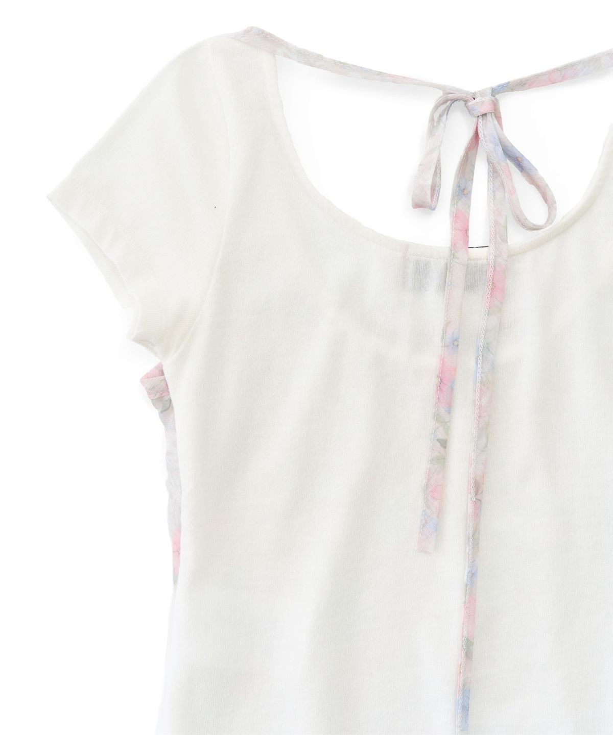 카이 샤오(KAIY XIAO) Hanging Neck Tie Two piece Layered Short sleeved Top in floral ocean