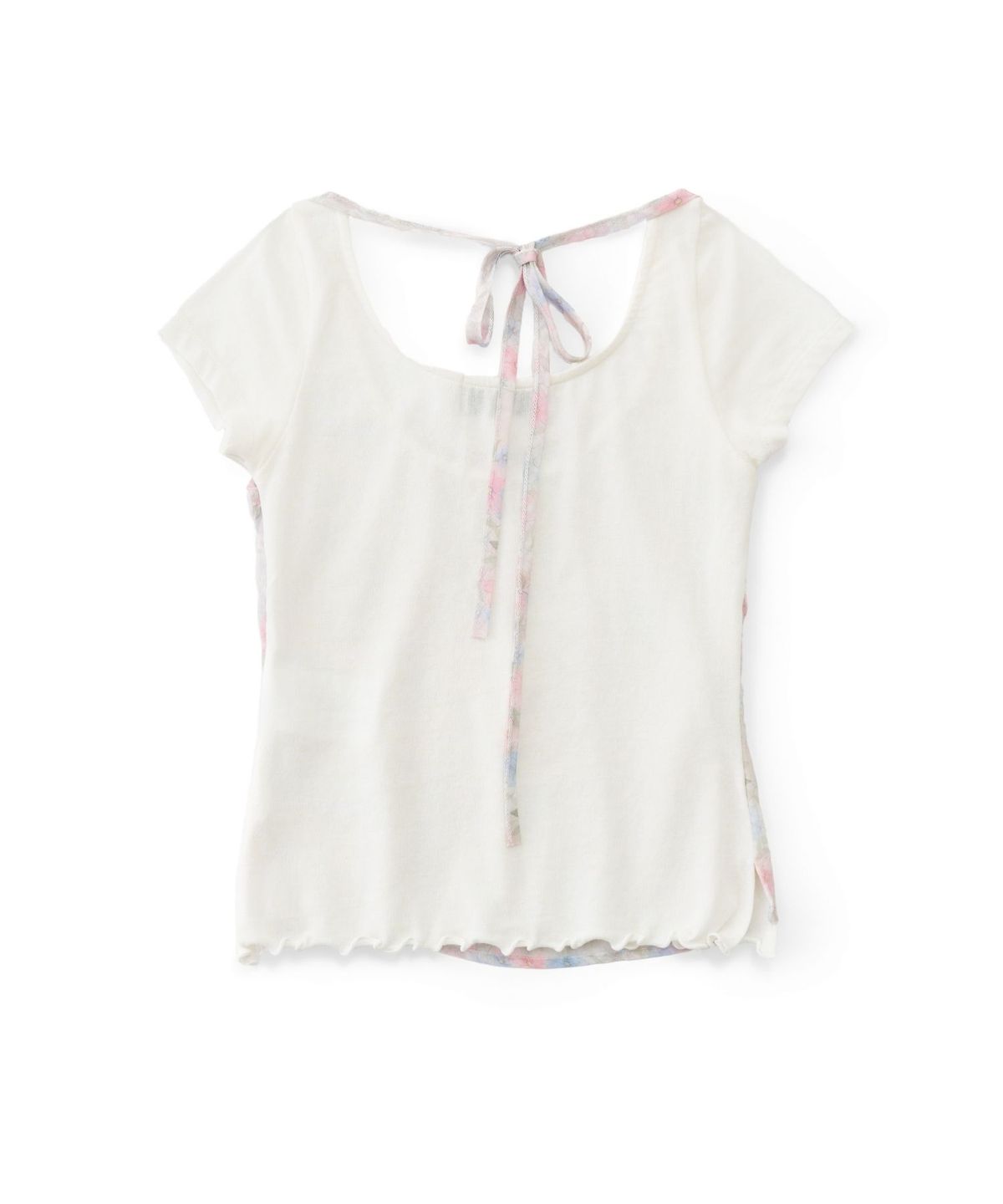 카이 샤오(KAIY XIAO) Hanging Neck Tie Two piece Layered Short sleeved Top in floral ocean