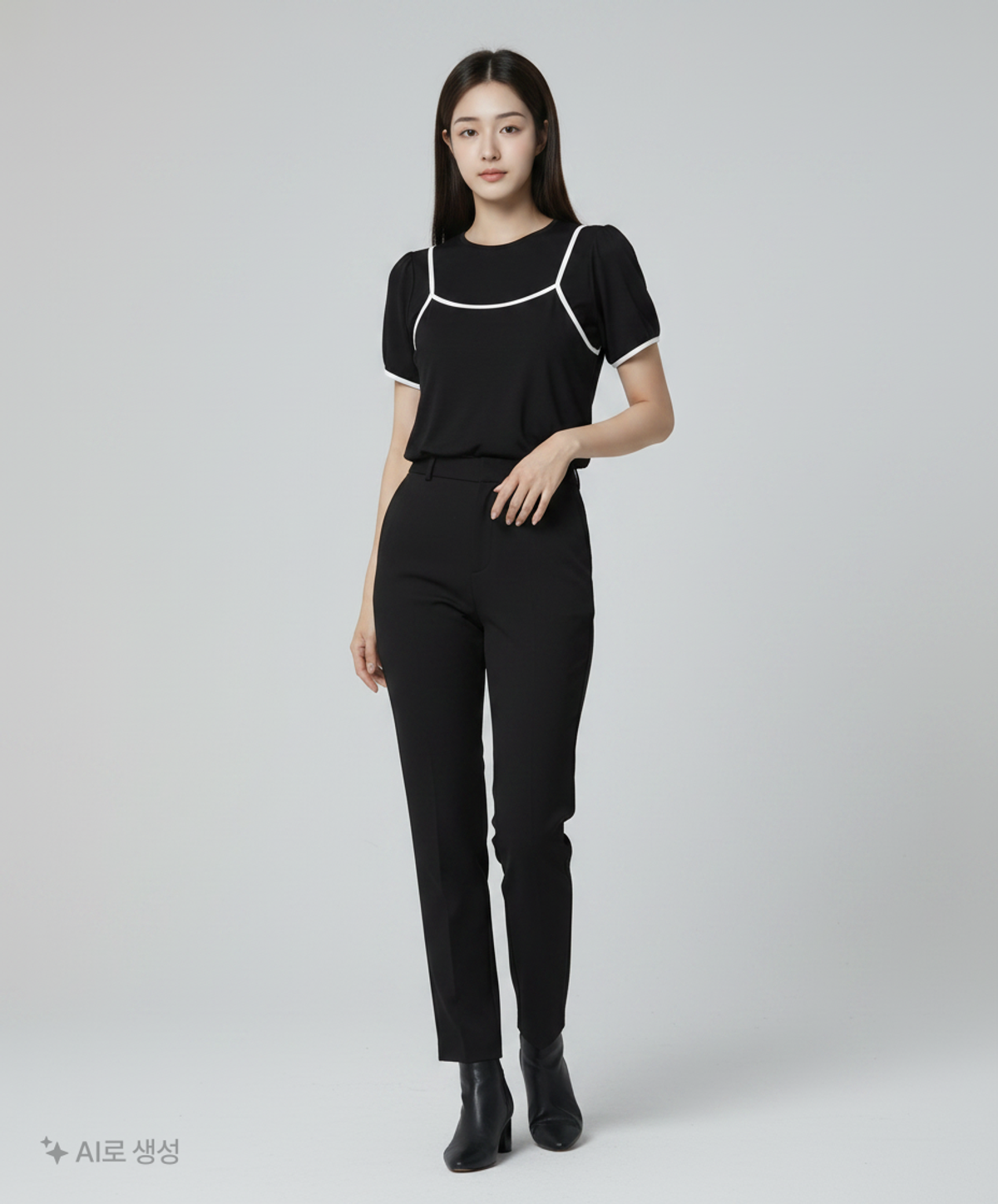 비뮤즈맨션(BEMUSE MANSION) Combination layered t shirt set - Black FREE