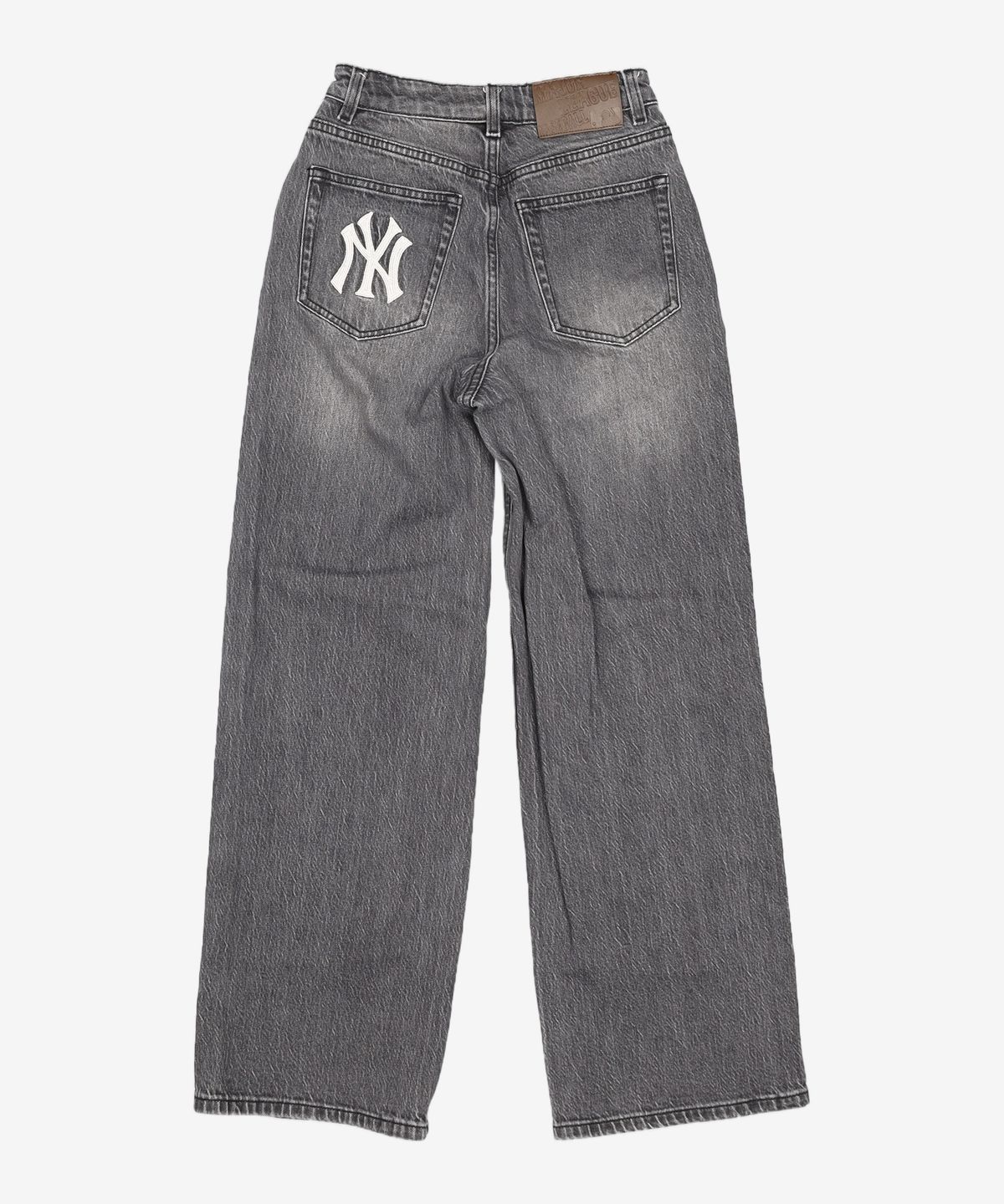 엠엘비(MLB) 여성 바시티 컬시브 자수 와이드 데님팬츠 NY (Charcoal Grey) XS
