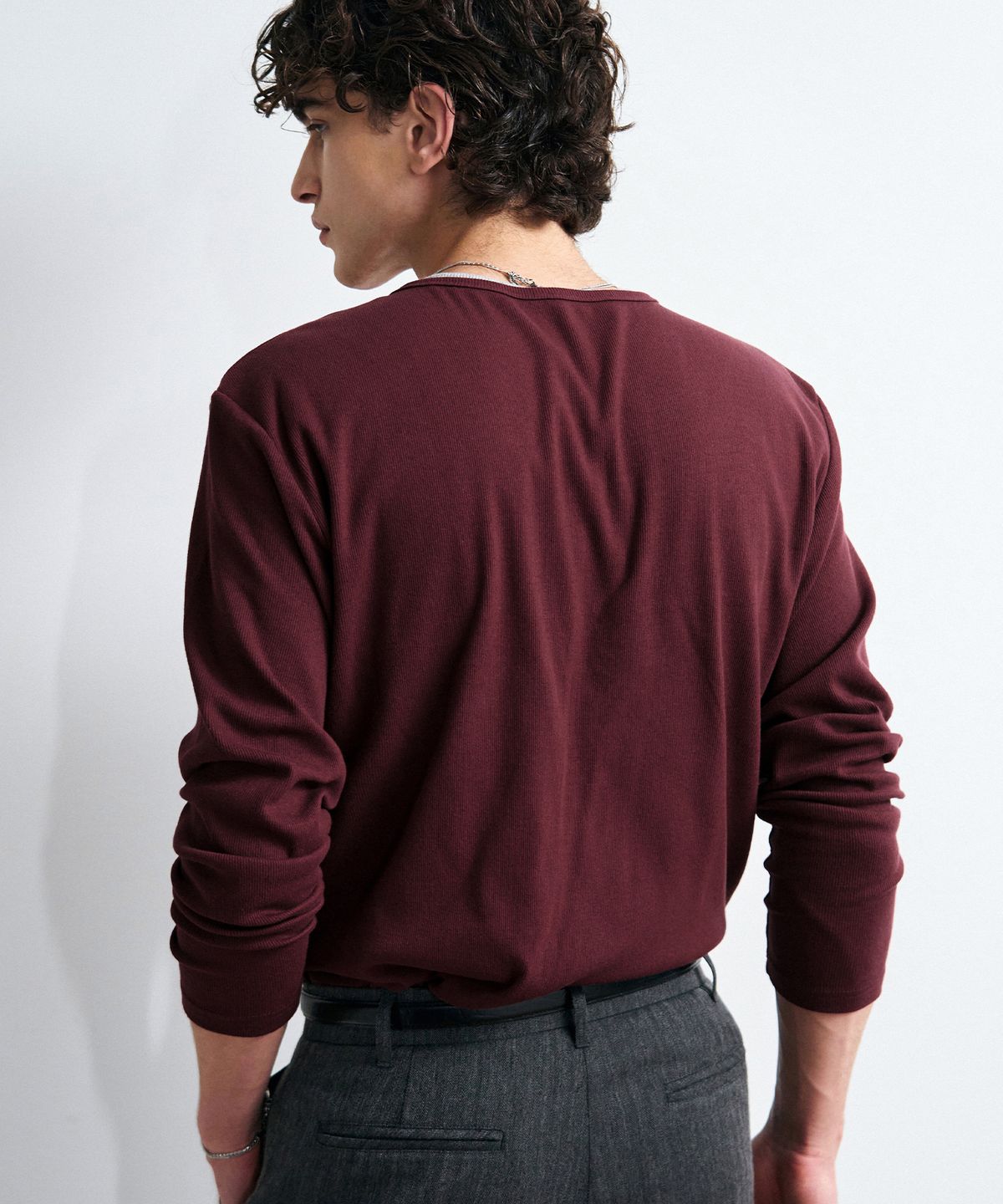 블레이어(BLAYER) 더블 레이어링 리브드 헨리넥 티셔츠 [BURGUNDY]