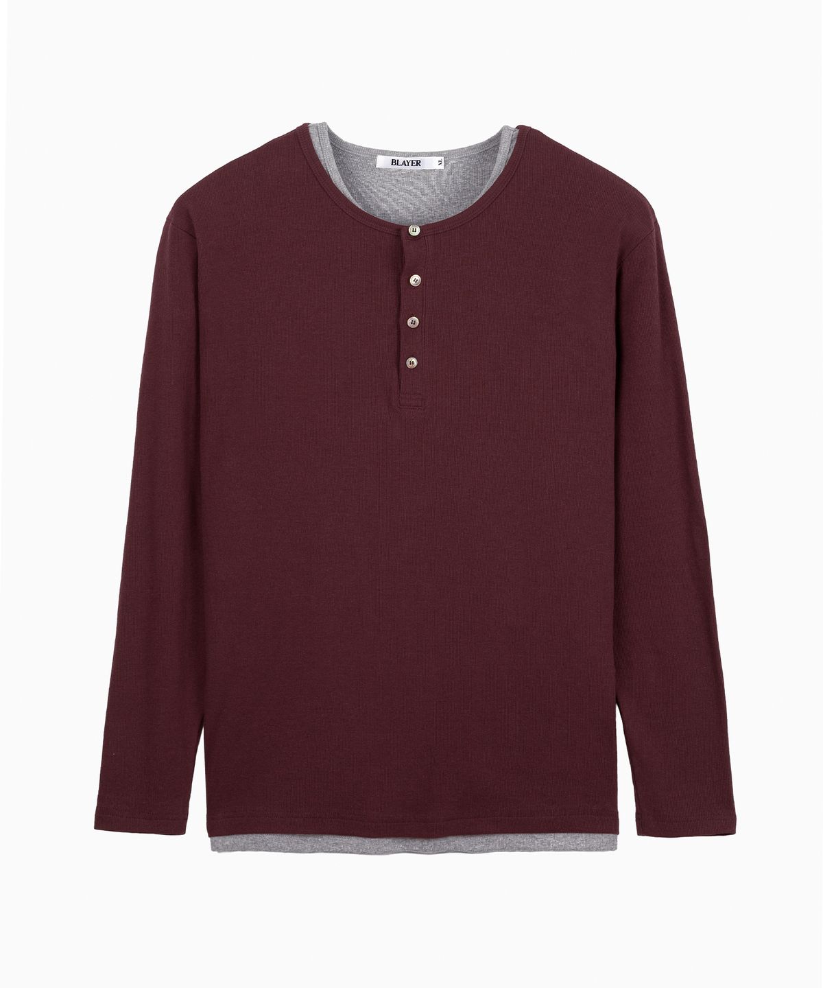 블레이어(BLAYER) 더블 레이어링 리브드 헨리넥 티셔츠 [BURGUNDY]