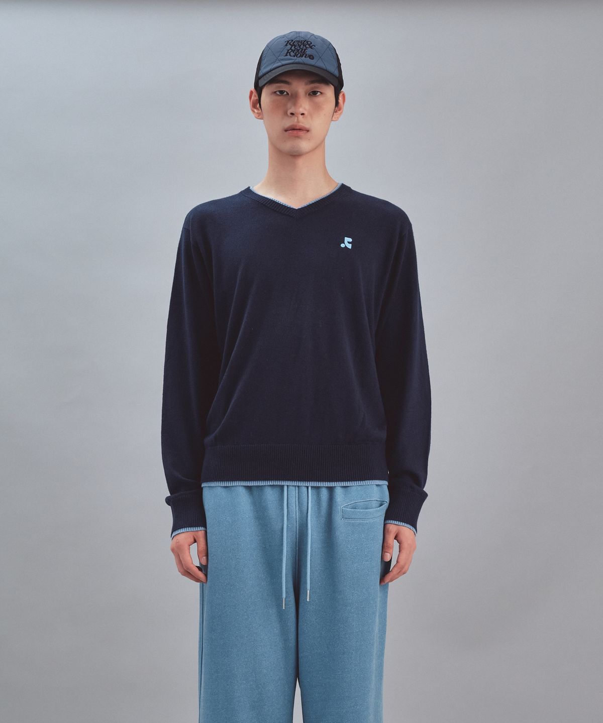 레스트앤레크레이션(REST&RECREATION) LAYERED V-NECK WOOL KNIT - NAVY