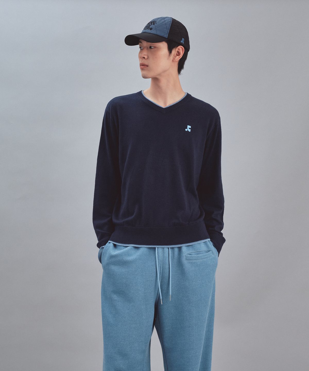 레스트앤레크레이션(REST&RECREATION) LAYERED V-NECK WOOL KNIT - NAVY