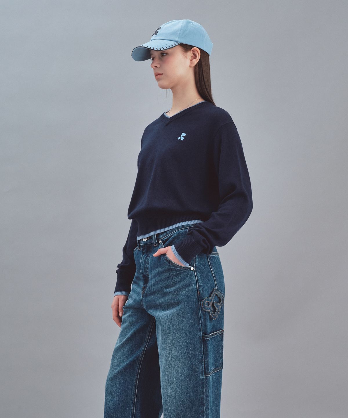 레스트앤레크레이션(REST&RECREATION) LAYERED V-NECK WOOL KNIT - NAVY